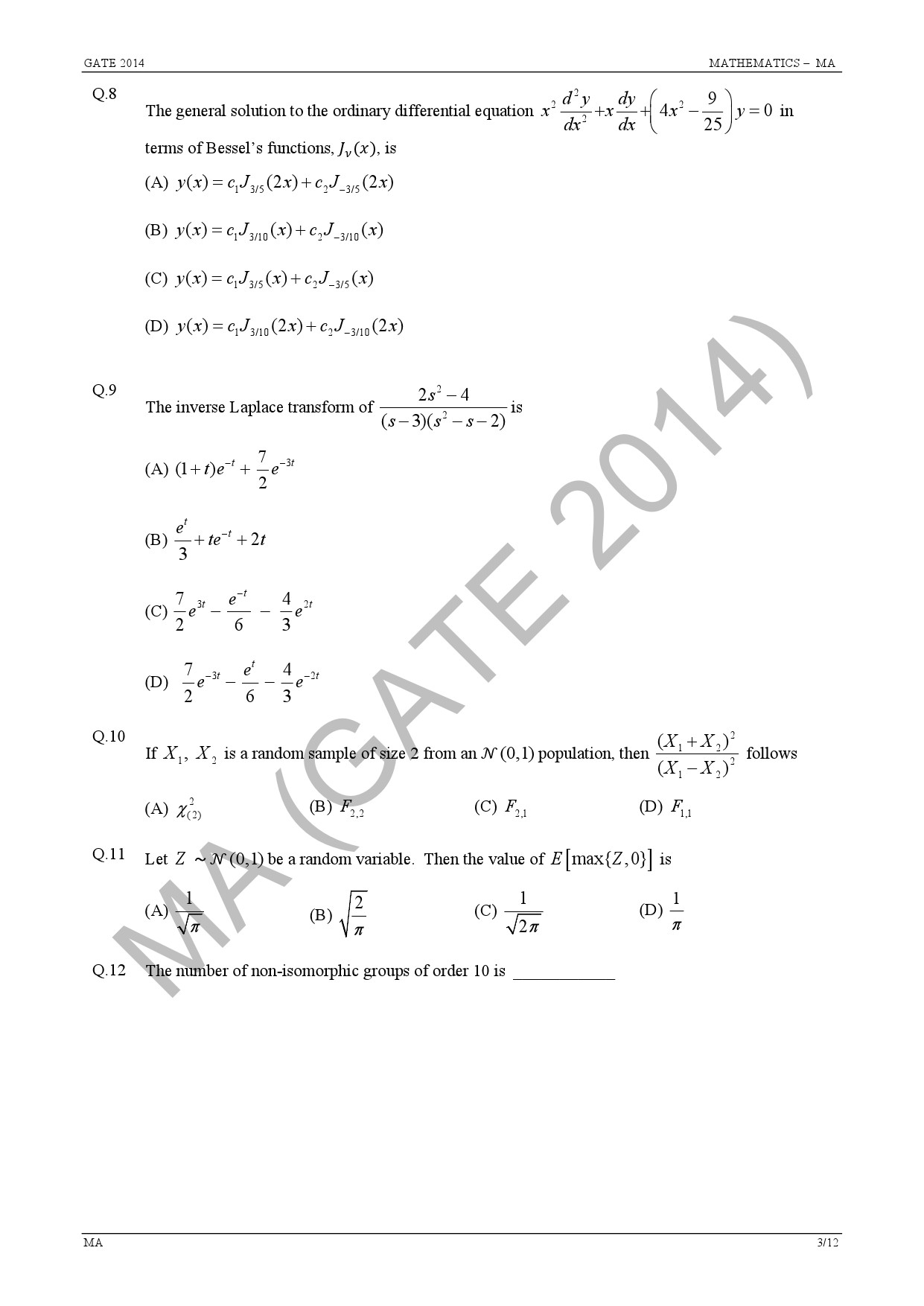 GATE Exam Question Paper 2014 Mathematics 9