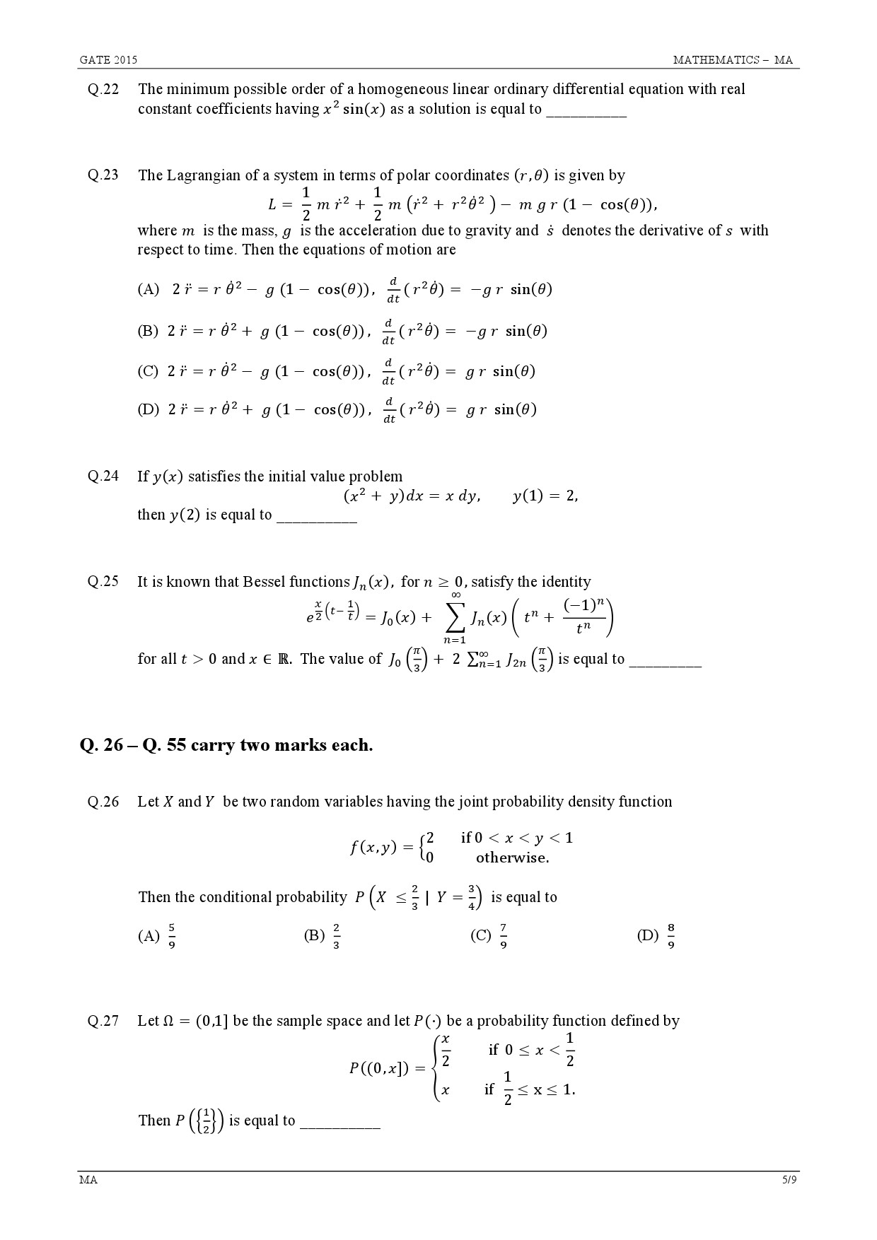 GATE Exam Question Paper 2015 Mathematics 5