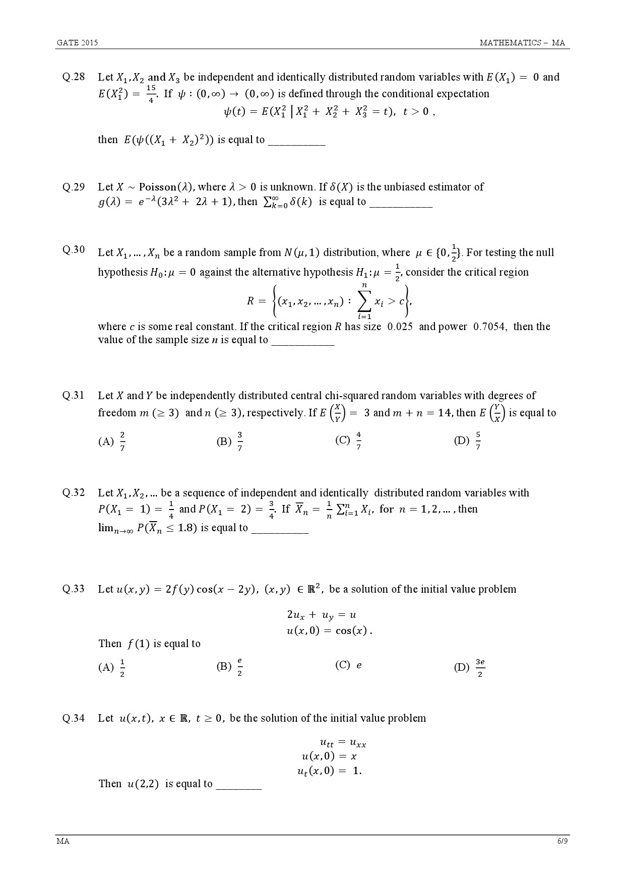 GATE Exam Question Paper 2015 Mathematics 6