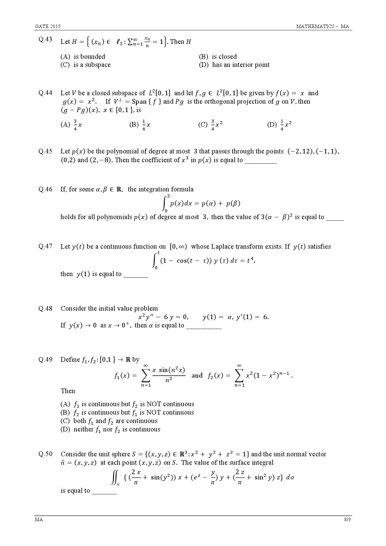 GATE Exam Question Paper 2015 Mathematics 8