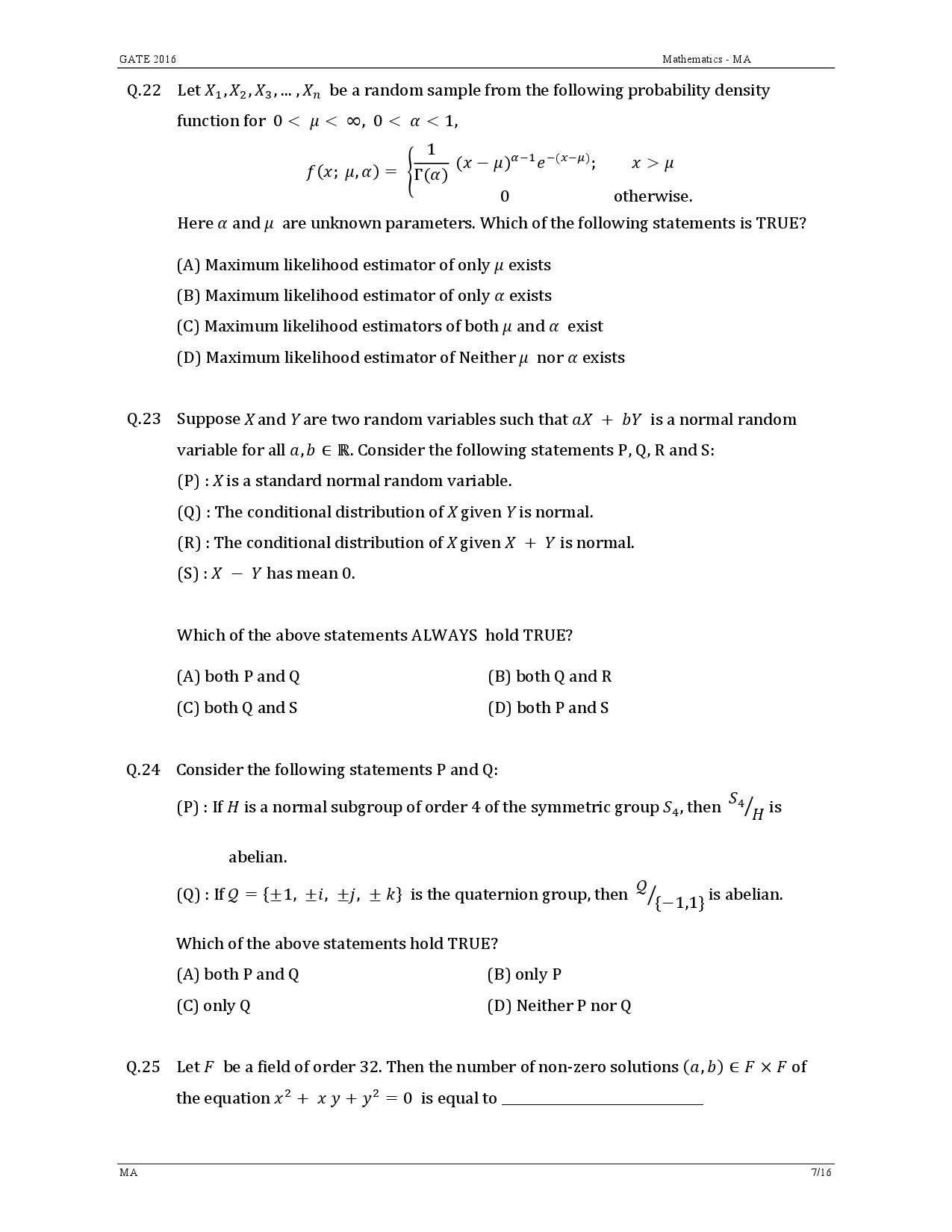 GATE Exam Question Paper 2016 Mathematics 10