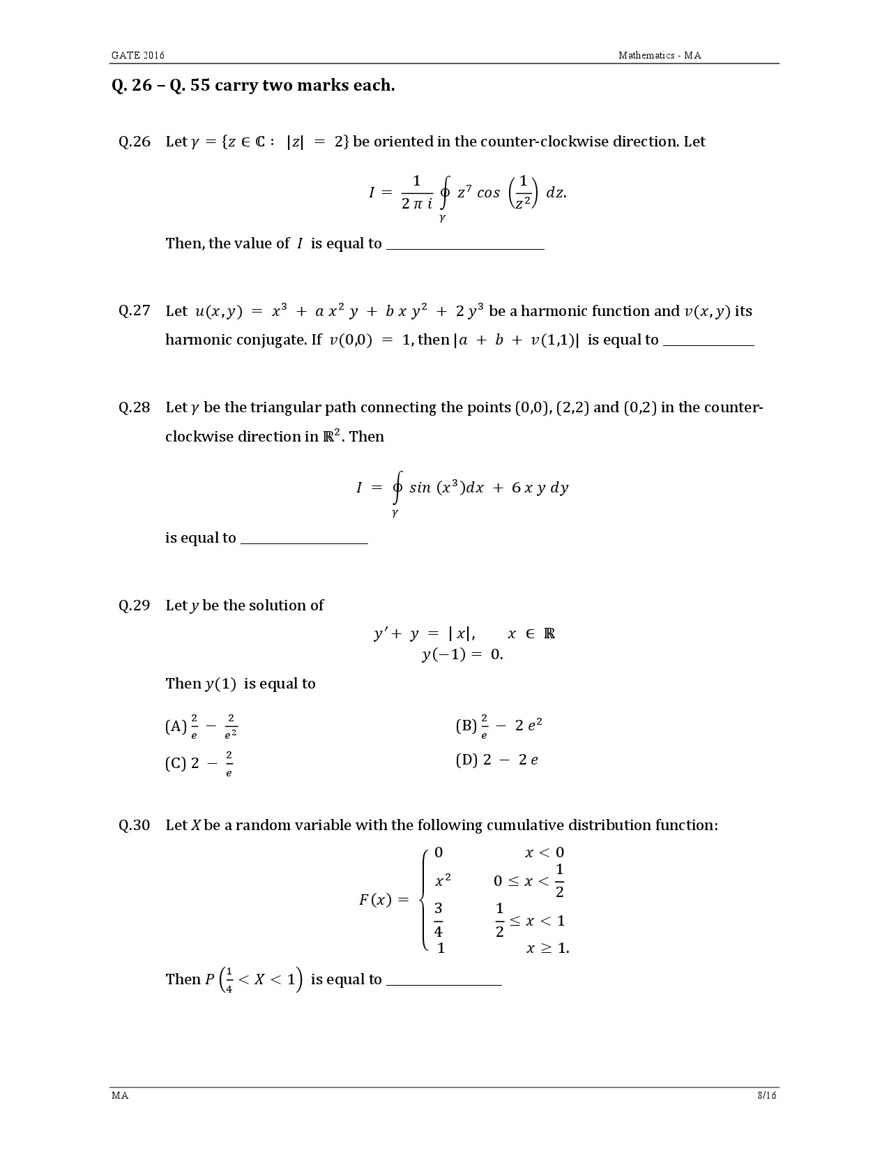 GATE Exam Question Paper 2016 Mathematics 11