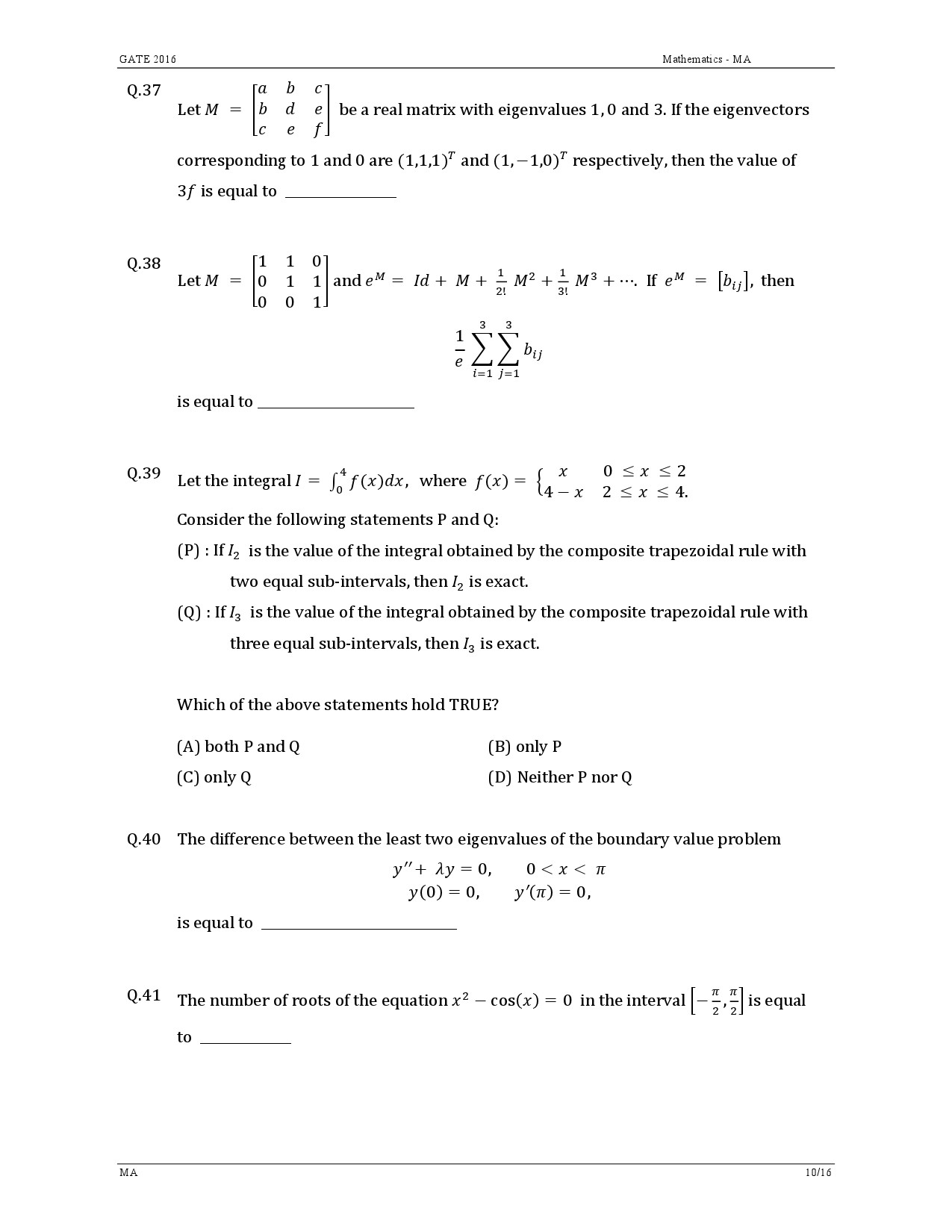 GATE Exam Question Paper 2016 Mathematics 13