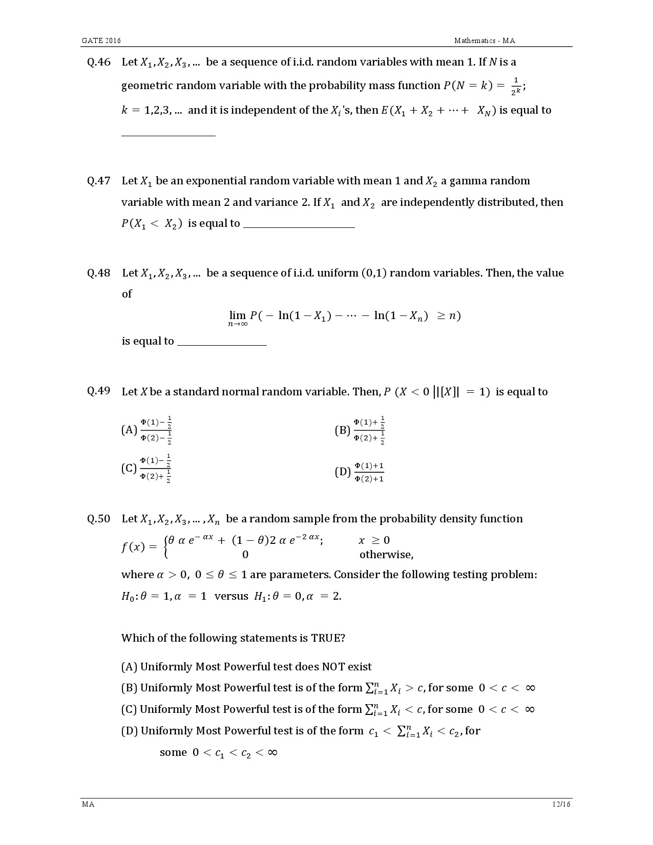 GATE Exam Question Paper 2016 Mathematics 15