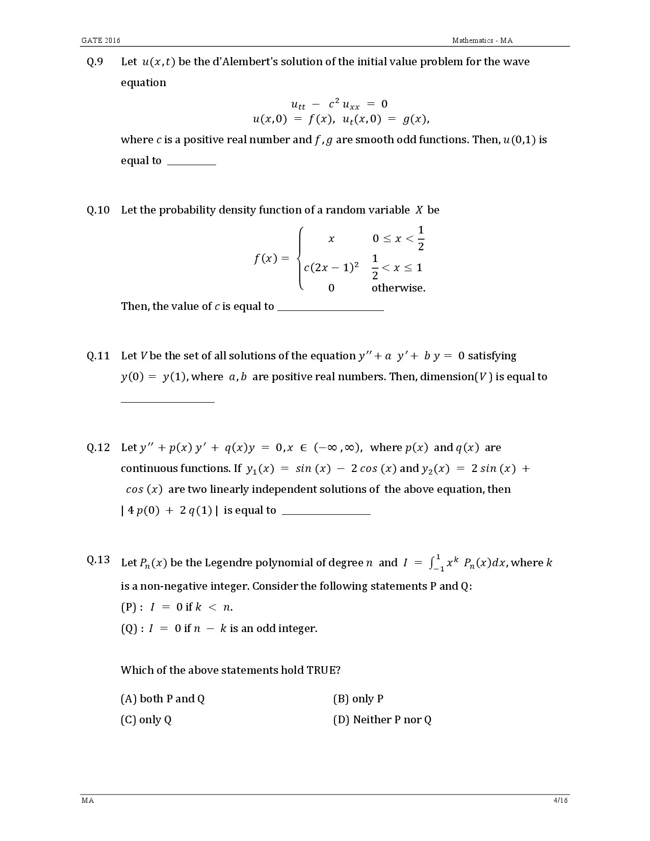 GATE Exam Question Paper 2016 Mathematics 7