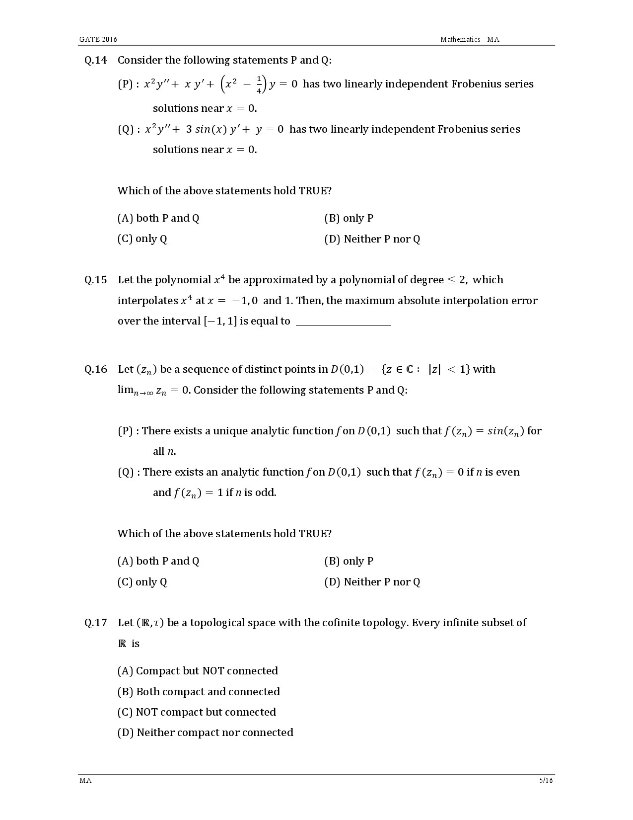 GATE Exam Question Paper 2016 Mathematics 8