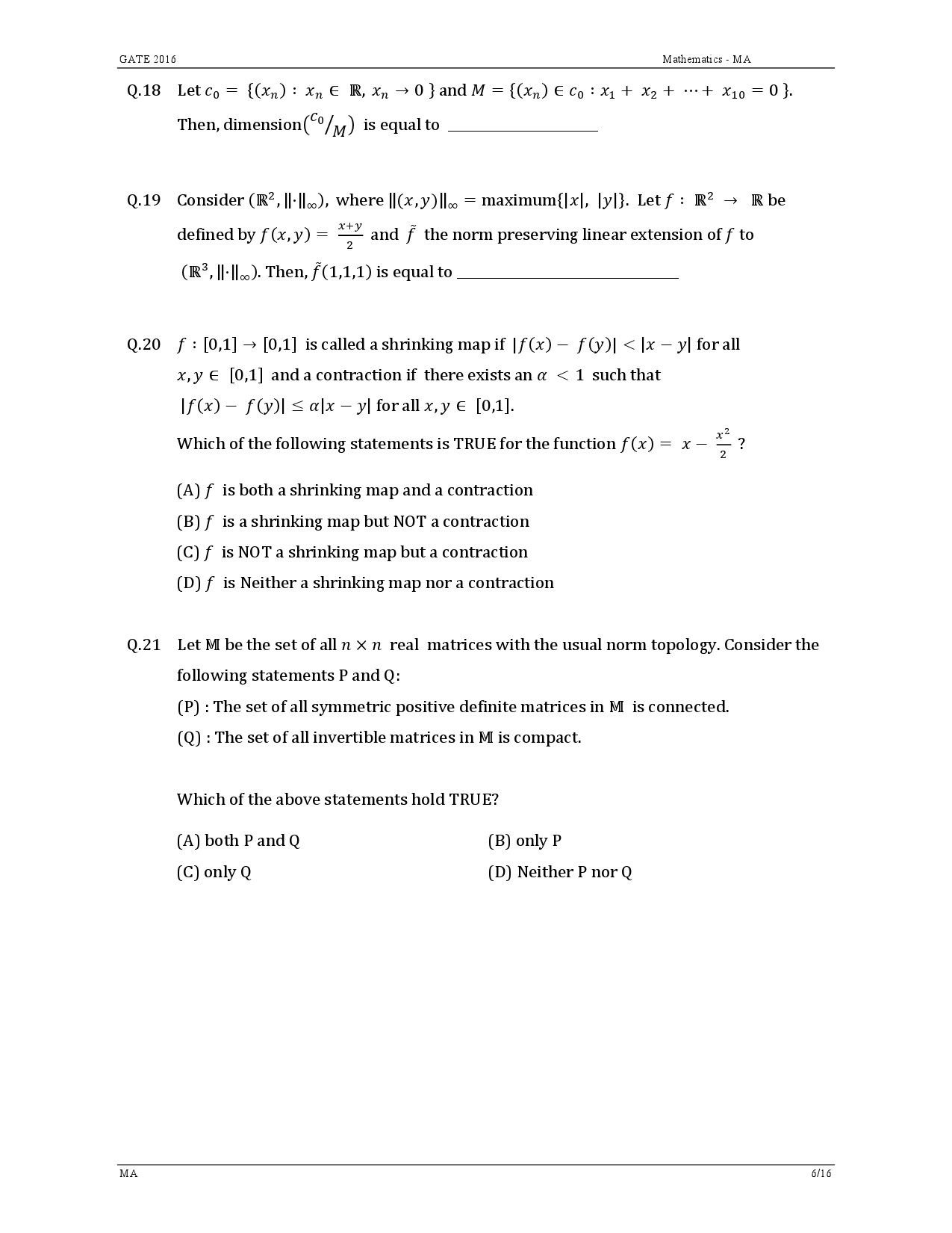 GATE Exam Question Paper 2016 Mathematics 9