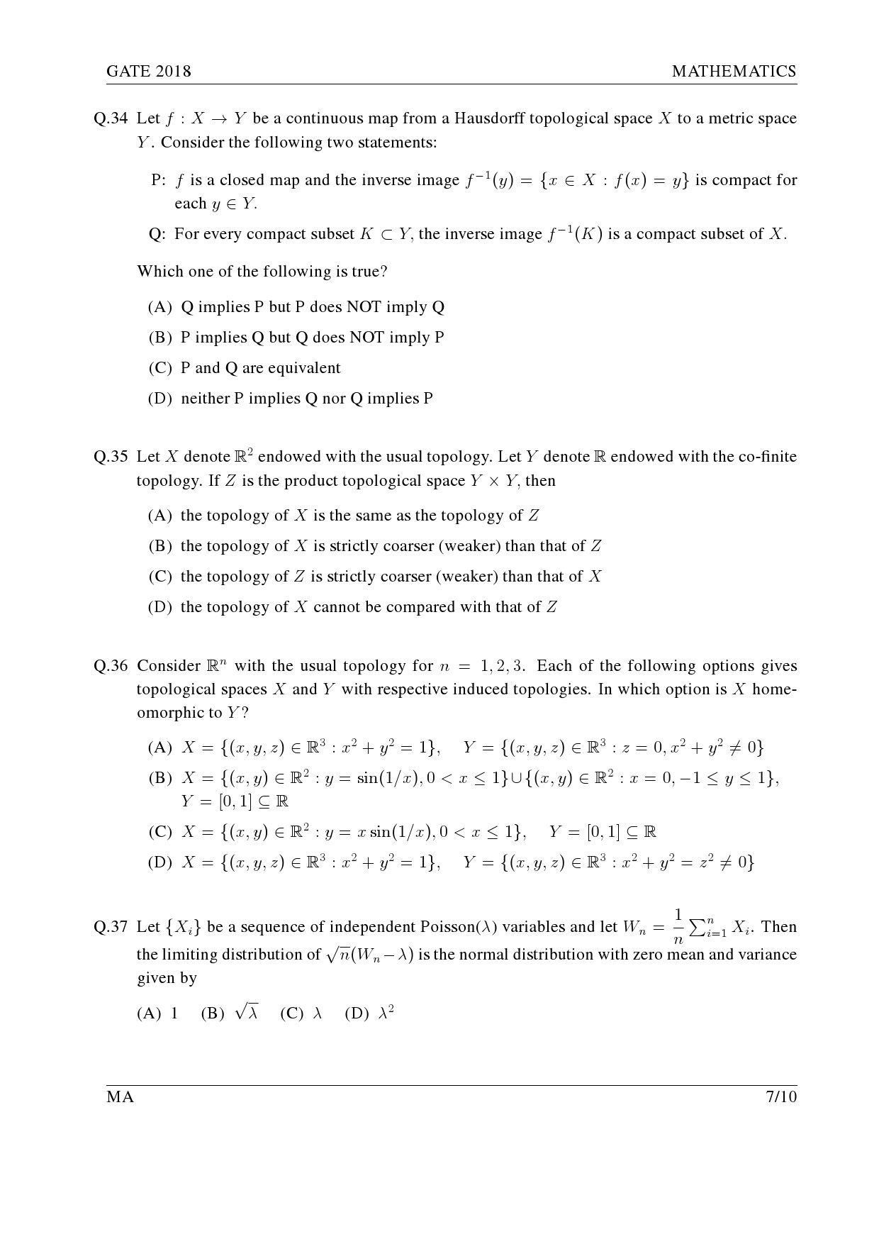 GATE Exam Question Paper 2018 Mathematics 10