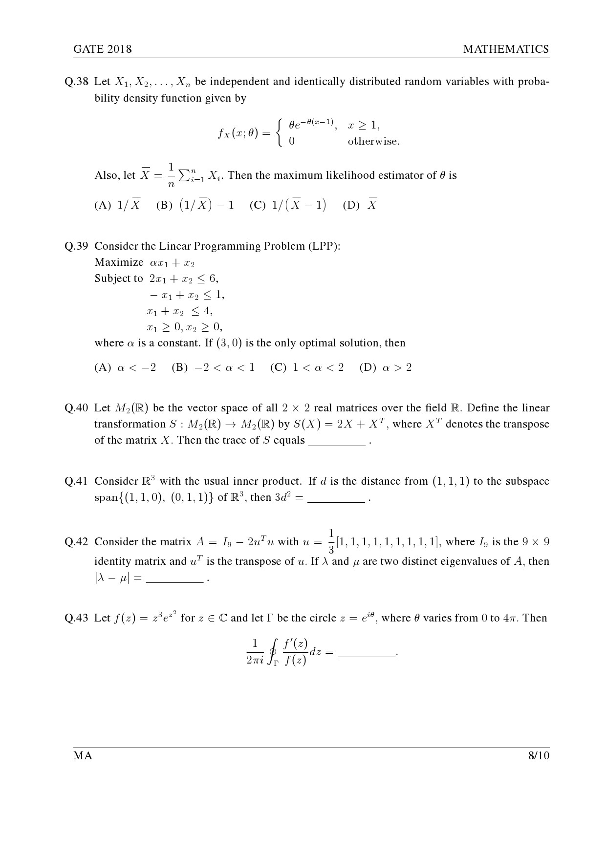 GATE Exam Question Paper 2018 Mathematics 11