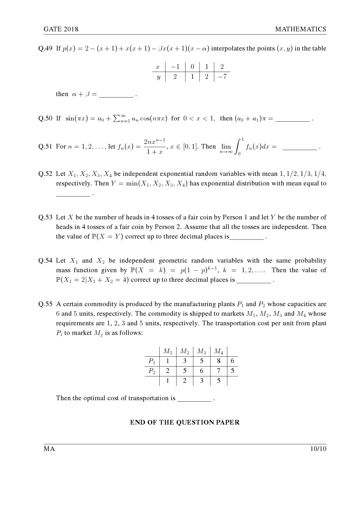 GATE Exam Question Paper 2018 Mathematics 13