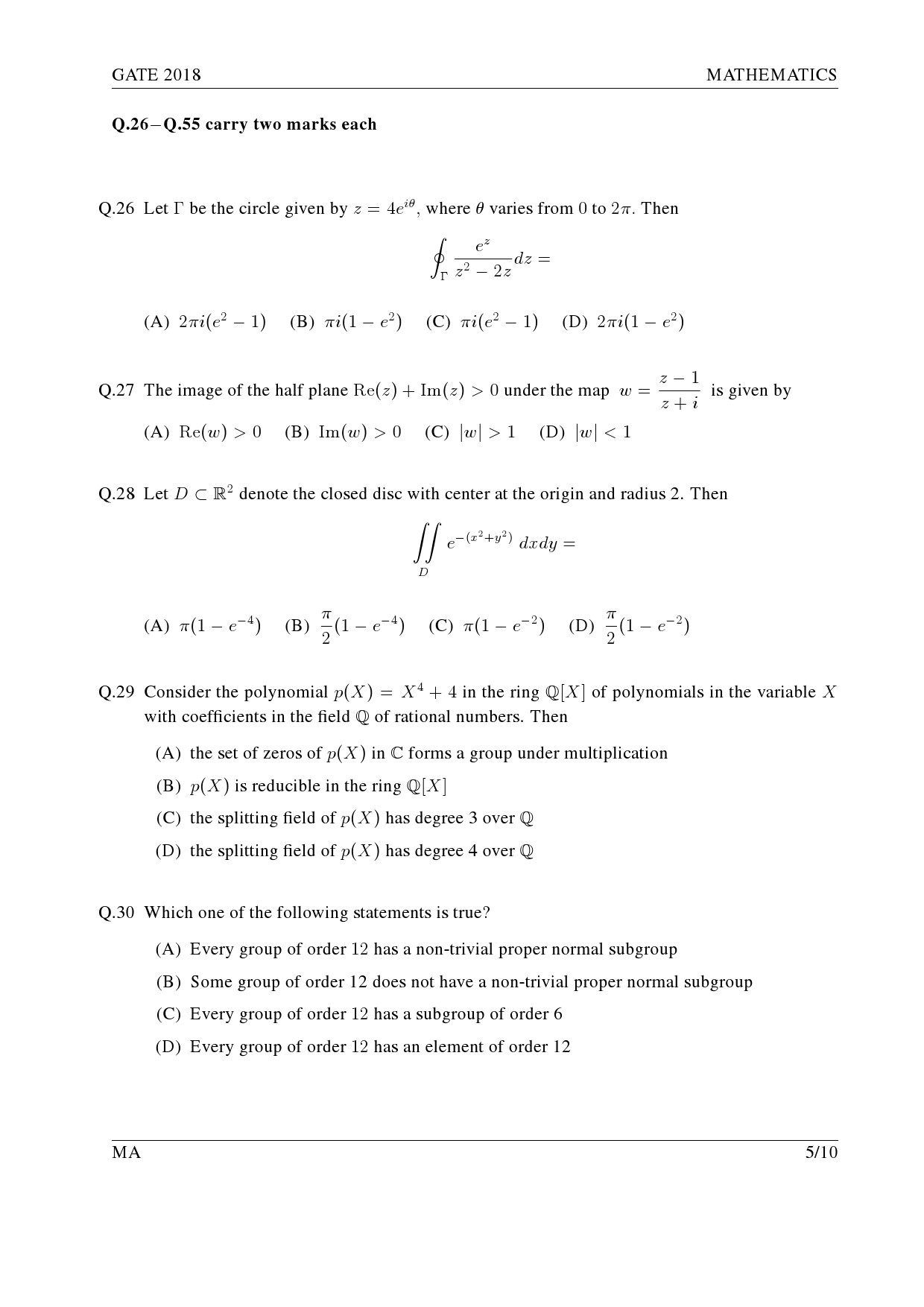 GATE Exam Question Paper 2018 Mathematics 8