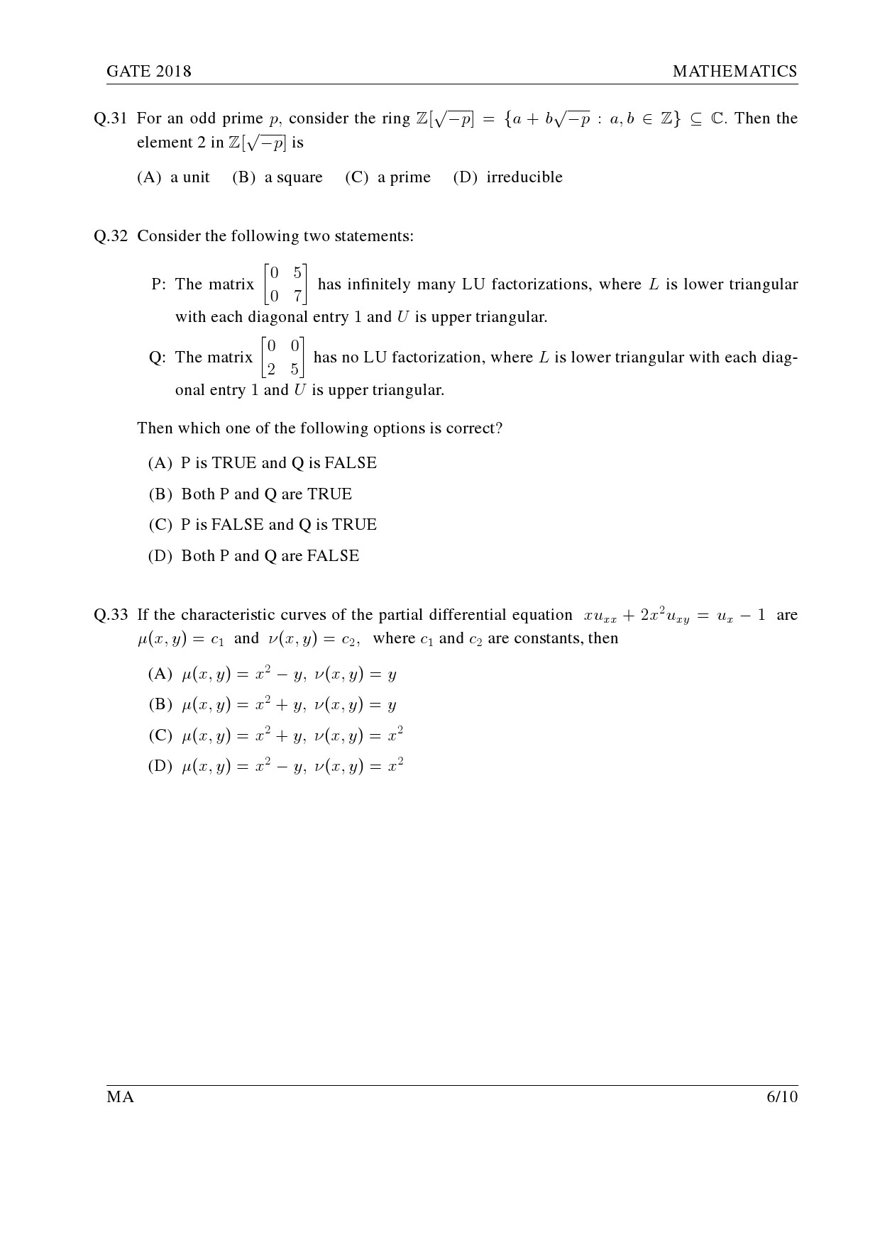 GATE Exam Question Paper 2018 Mathematics 9
