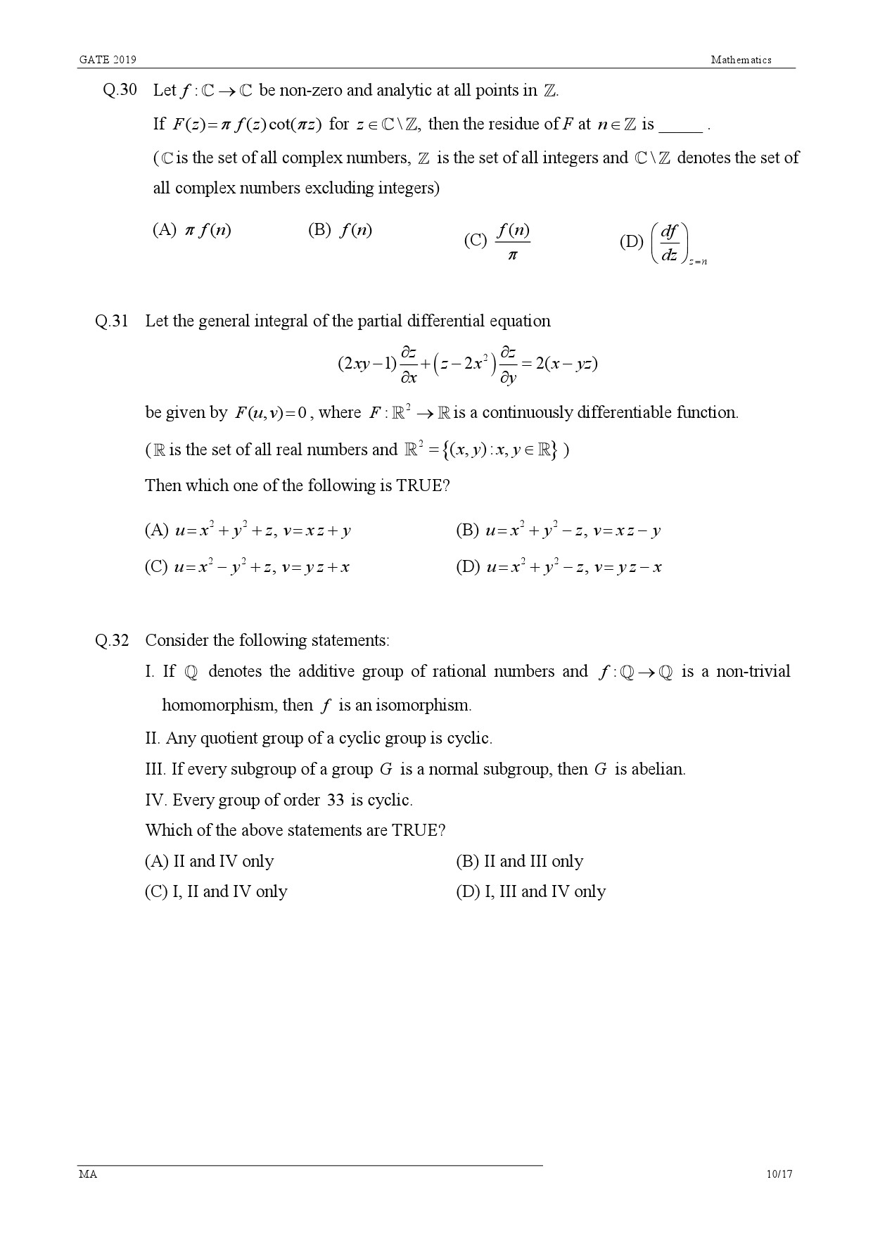 GATE Exam Question Paper 2019 Mathematics 13