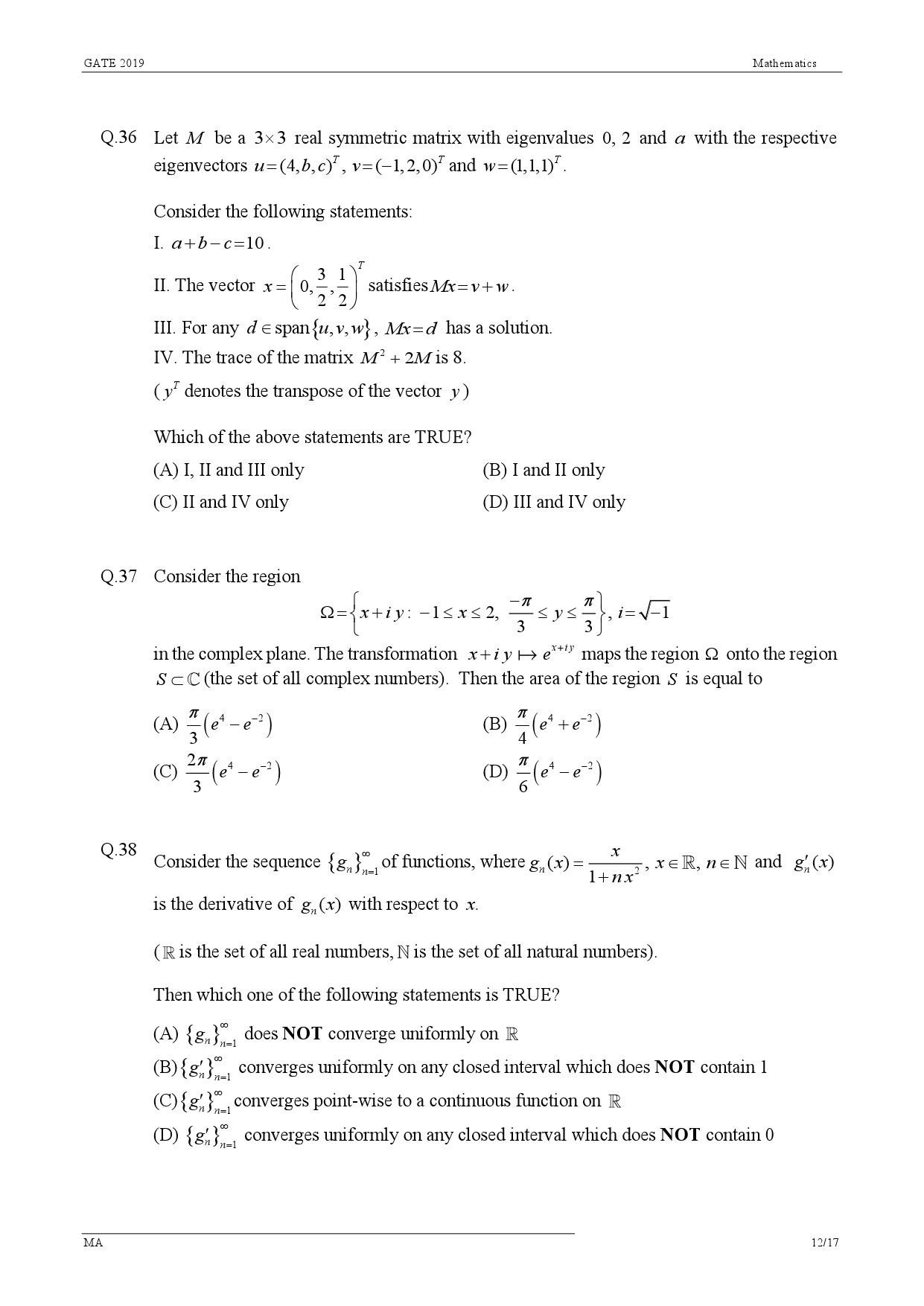 GATE Exam Question Paper 2019 Mathematics 15