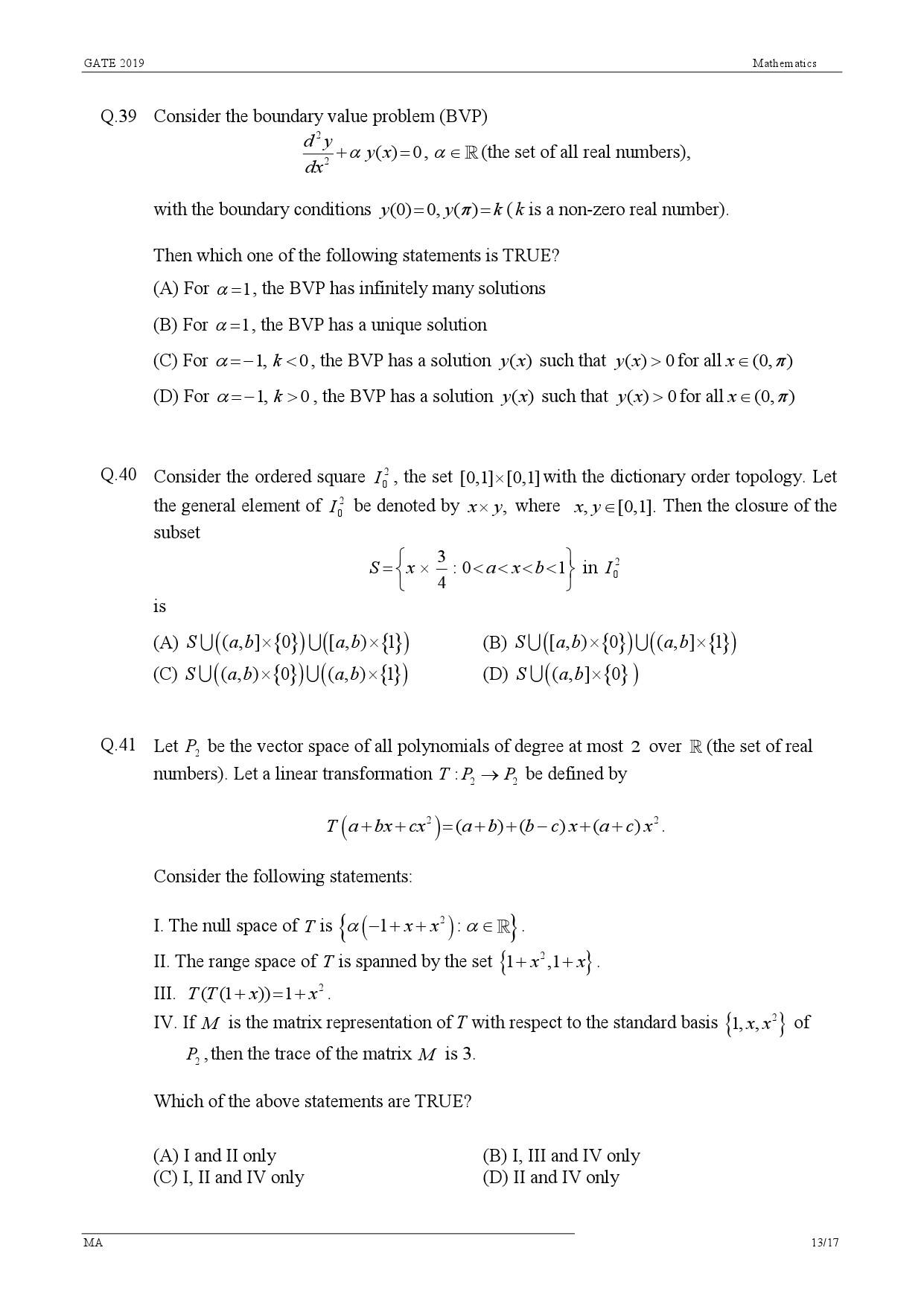 GATE Exam Question Paper 2019 Mathematics 16