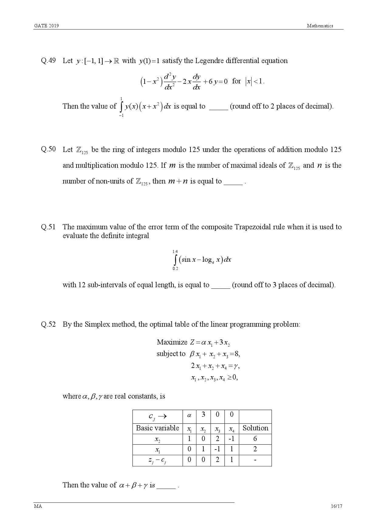 GATE Exam Question Paper 2019 Mathematics 19