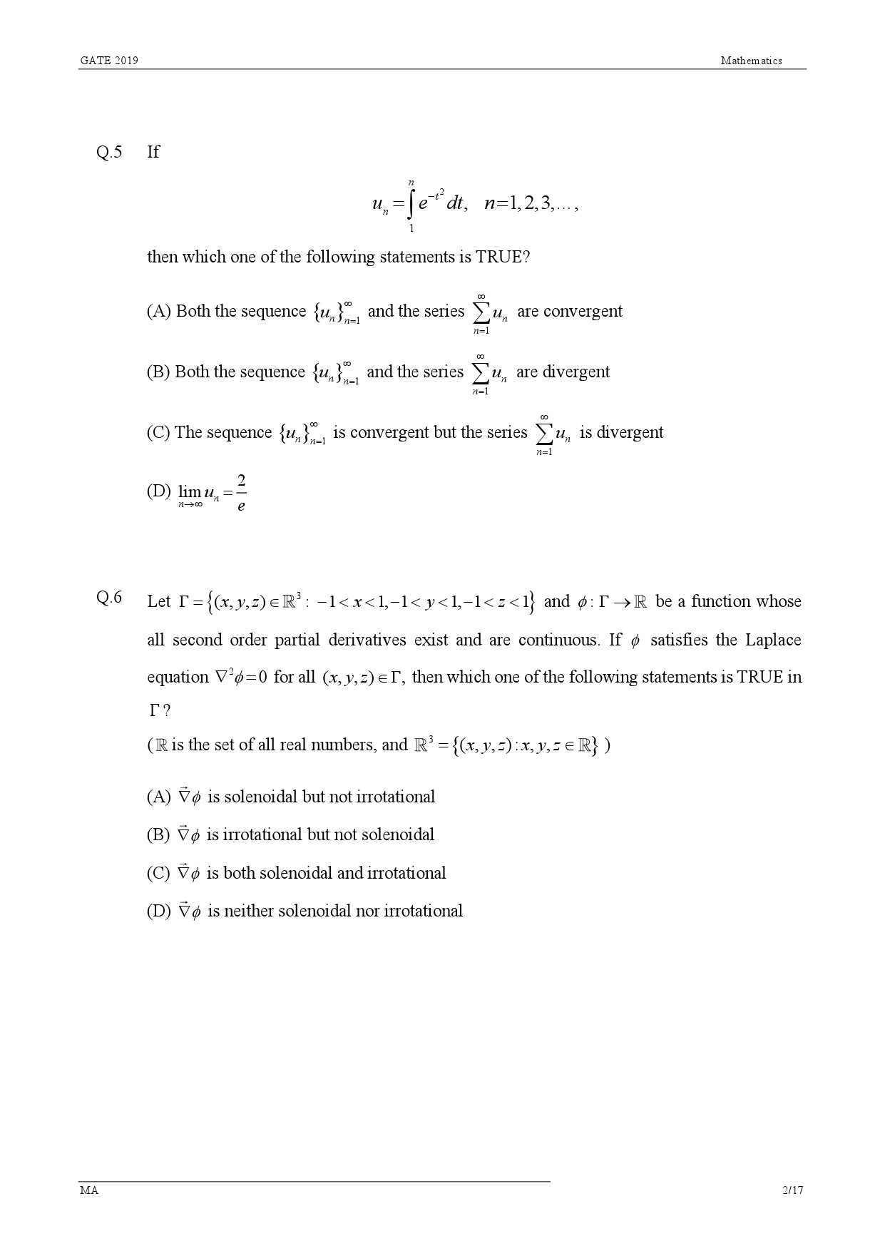 GATE Exam Question Paper 2019 Mathematics 5