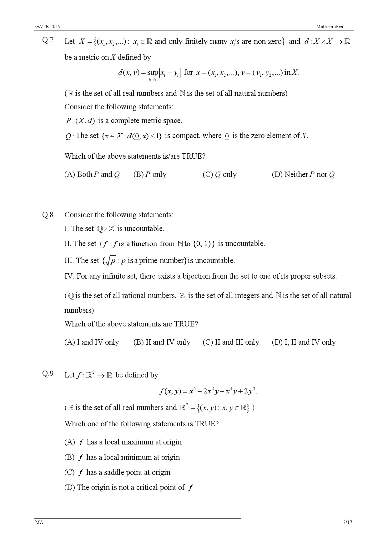 GATE Exam Question Paper 2019 Mathematics 6