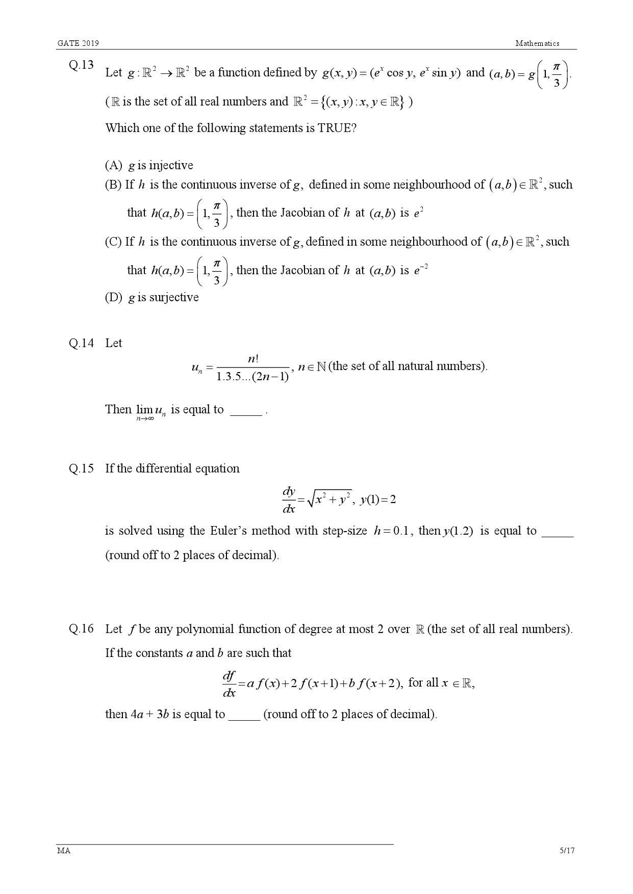 GATE Exam Question Paper 2019 Mathematics 8