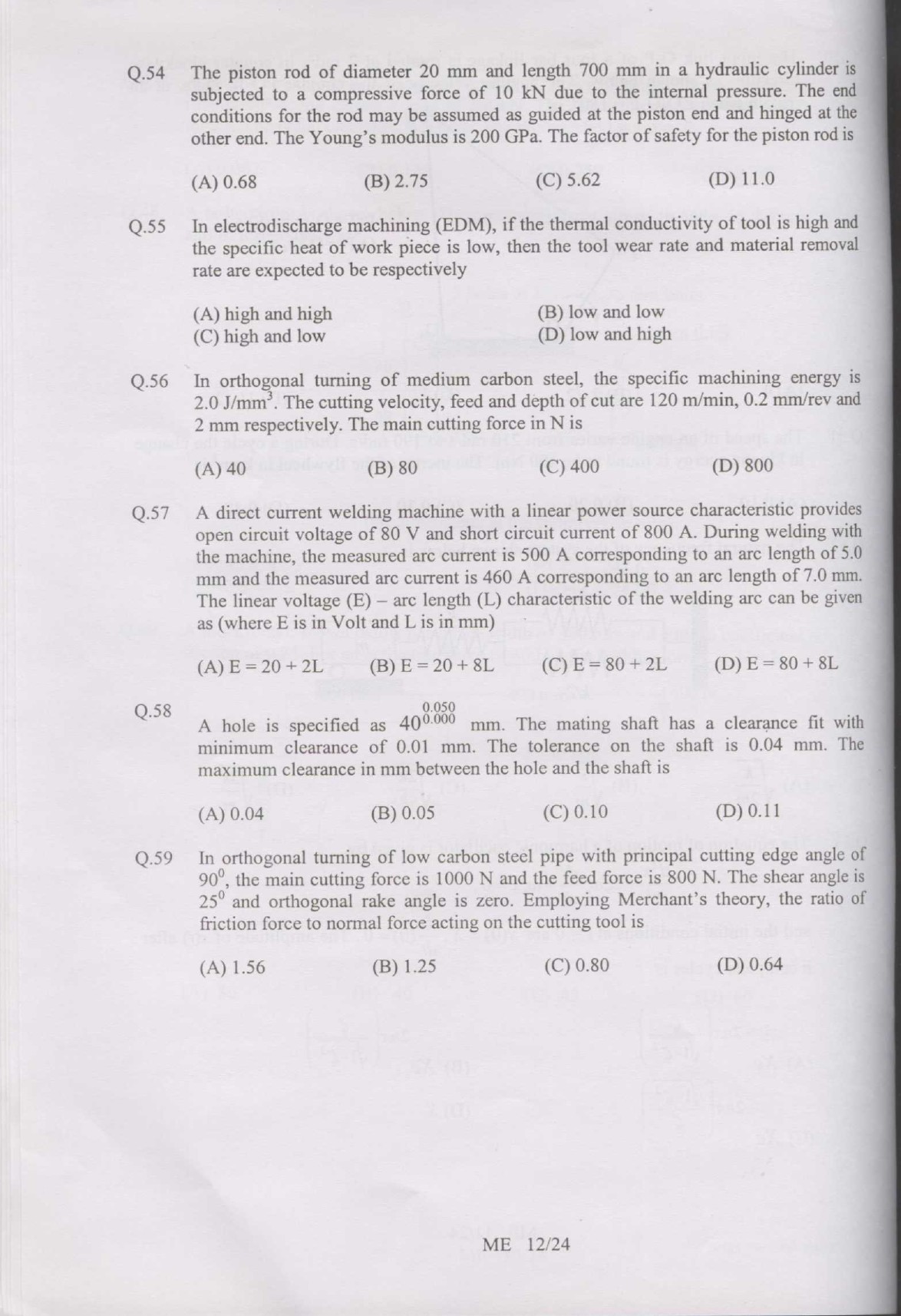 GATE Exam Question Paper 2007 Mechanical Engineering 12