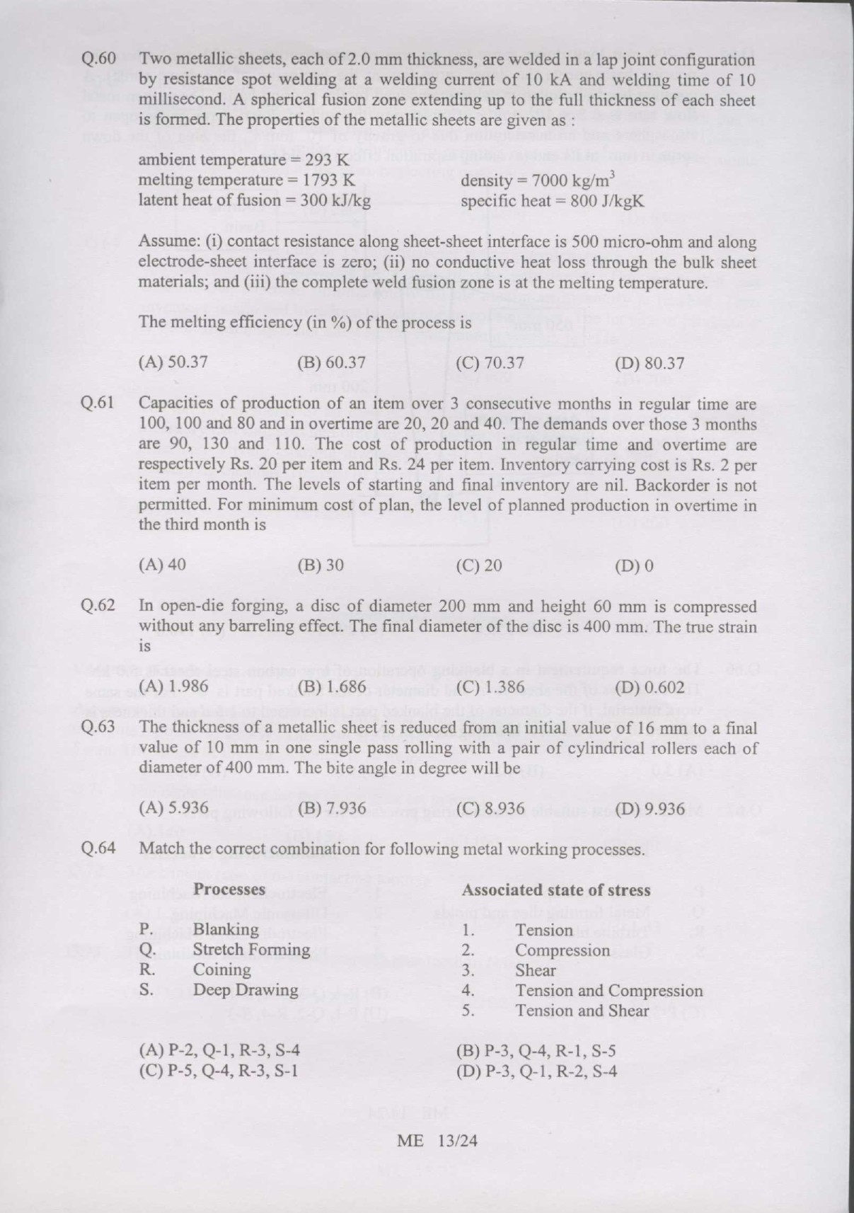 GATE Exam Question Paper 2007 Mechanical Engineering 13