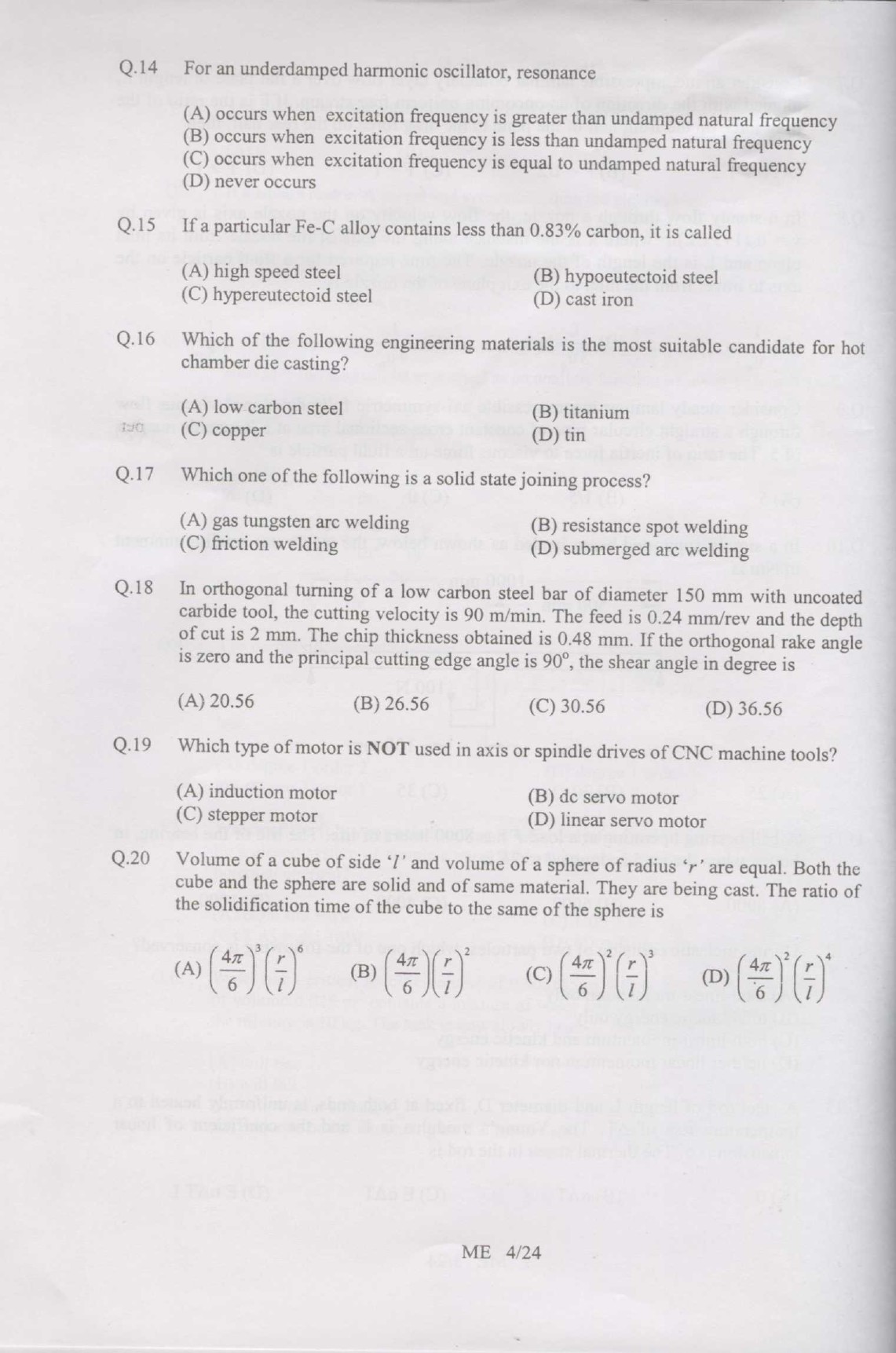 GATE Exam Question Paper 2007 Mechanical Engineering 4