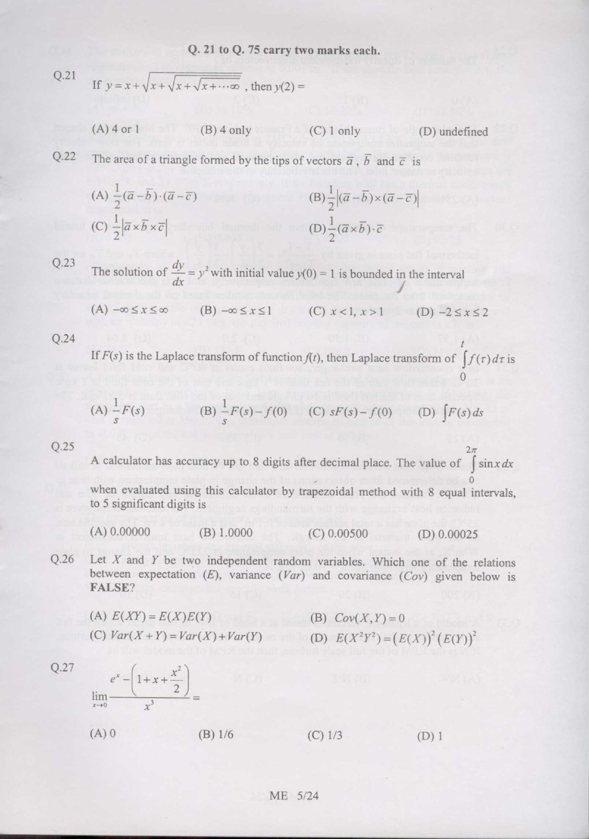 GATE Exam Question Paper 2007 Mechanical Engineering 5