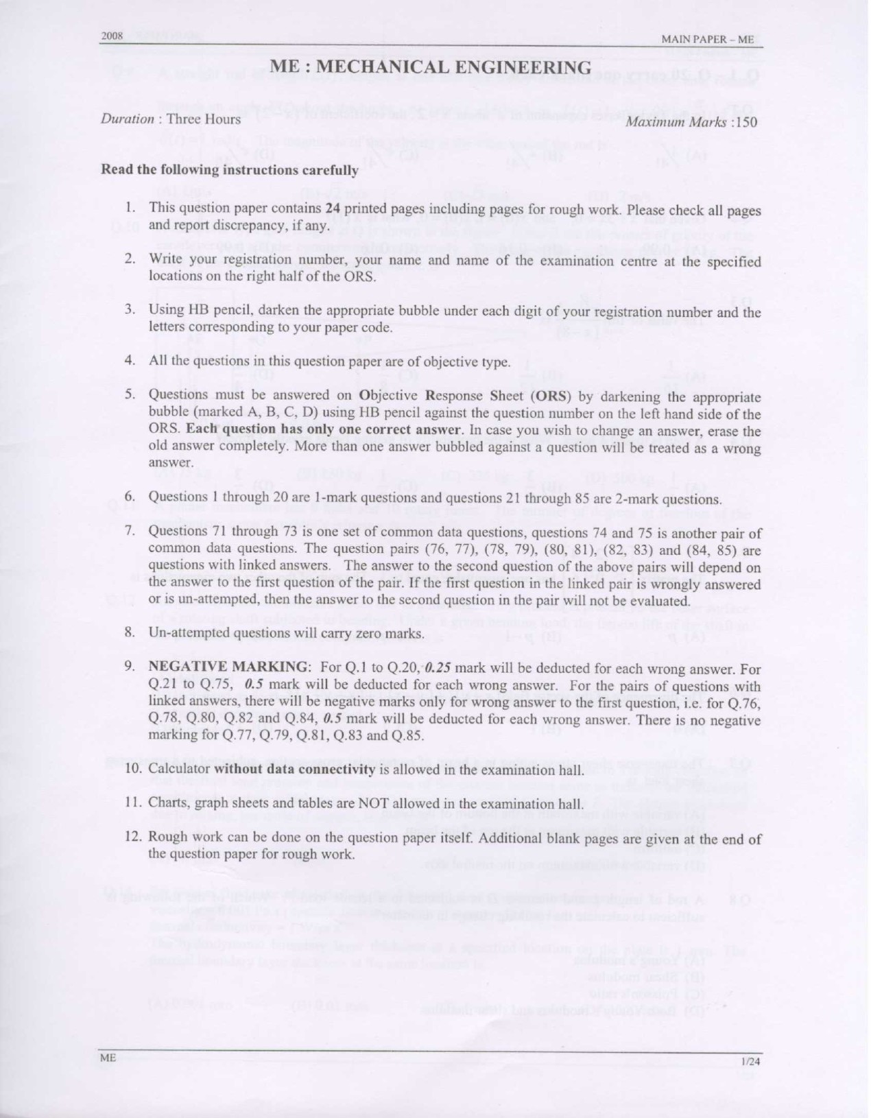 GATE Exam Question Paper 2008 Mechanical Engineering 1