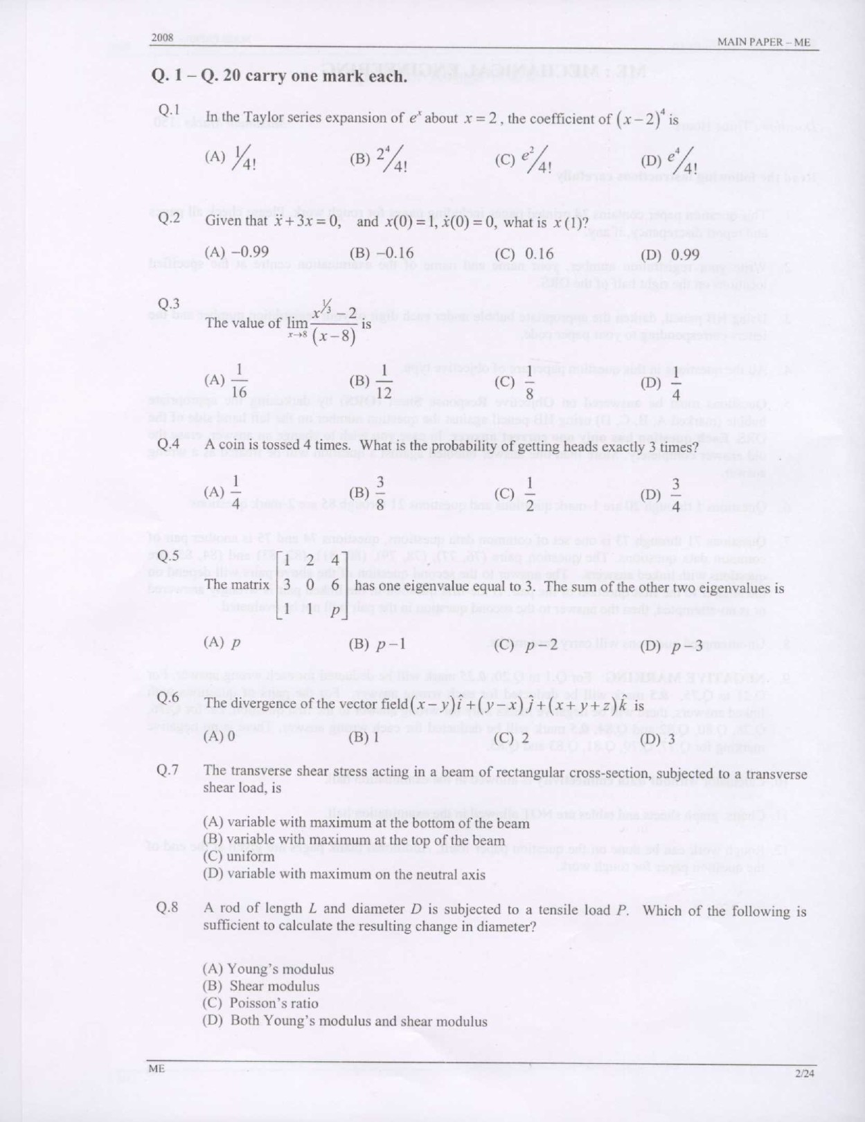 GATE Exam Question Paper 2008 Mechanical Engineering 2