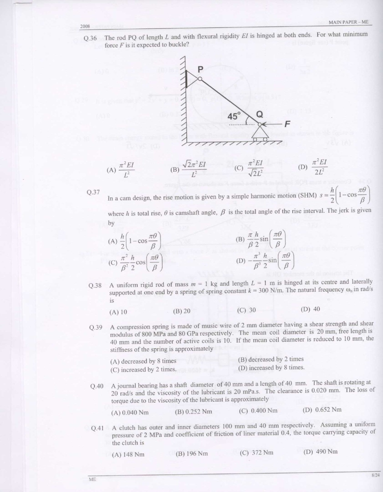 GATE Exam Question Paper 2008 Mechanical Engineering 8