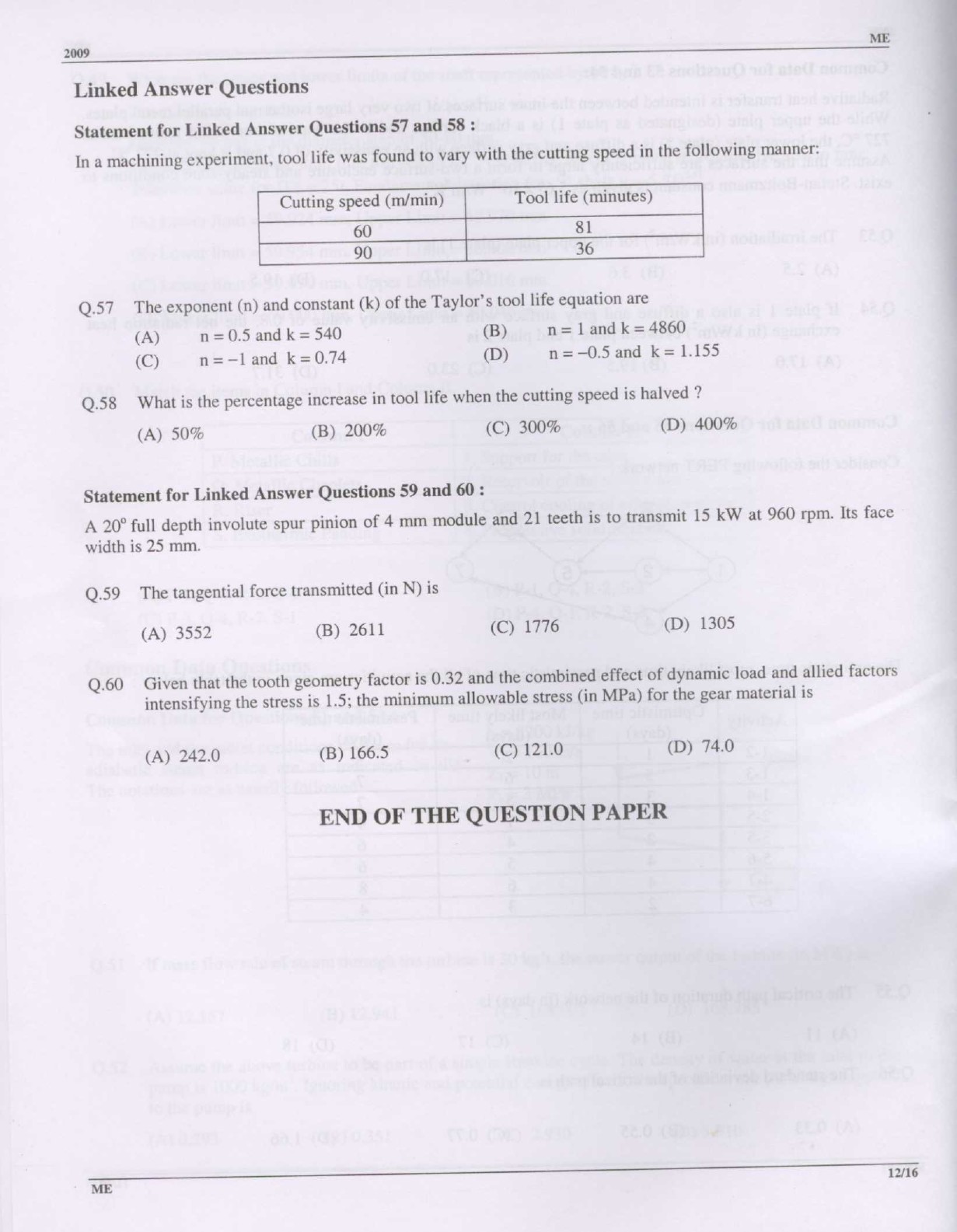 GATE Exam Question Paper 2009 Mechanical Engineering 12