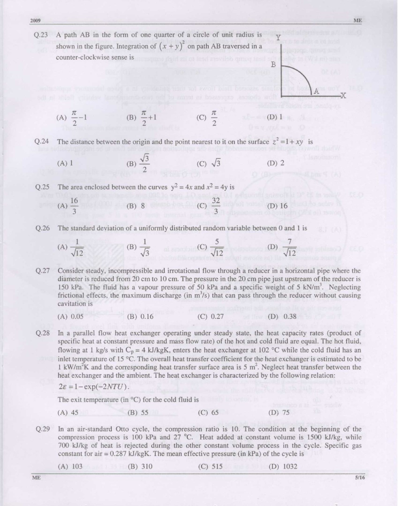 GATE Exam Question Paper 2009 Mechanical Engineering 5