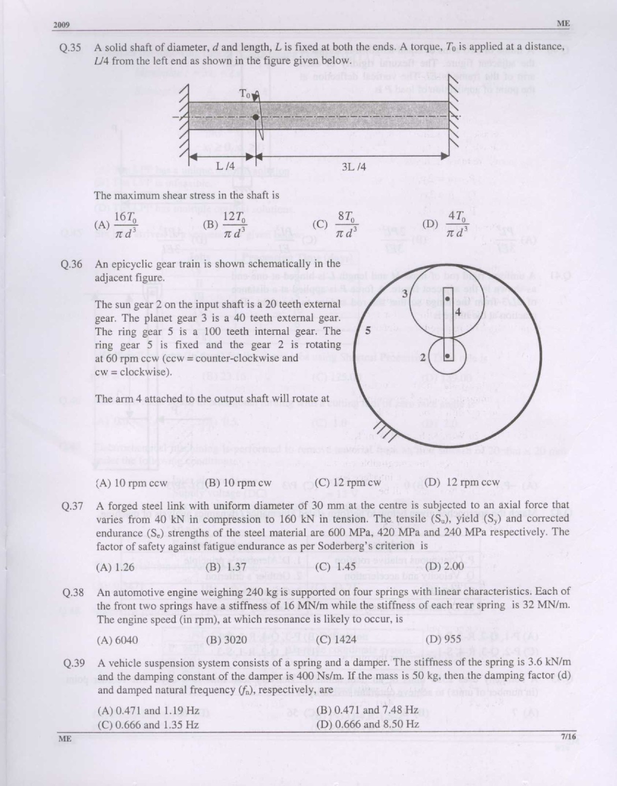 GATE Exam Question Paper 2009 Mechanical Engineering 7