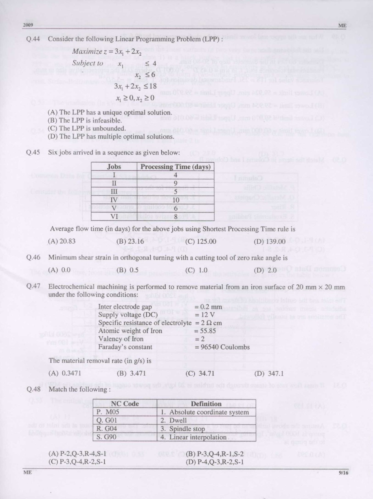 GATE Exam Question Paper 2009 Mechanical Engineering 9