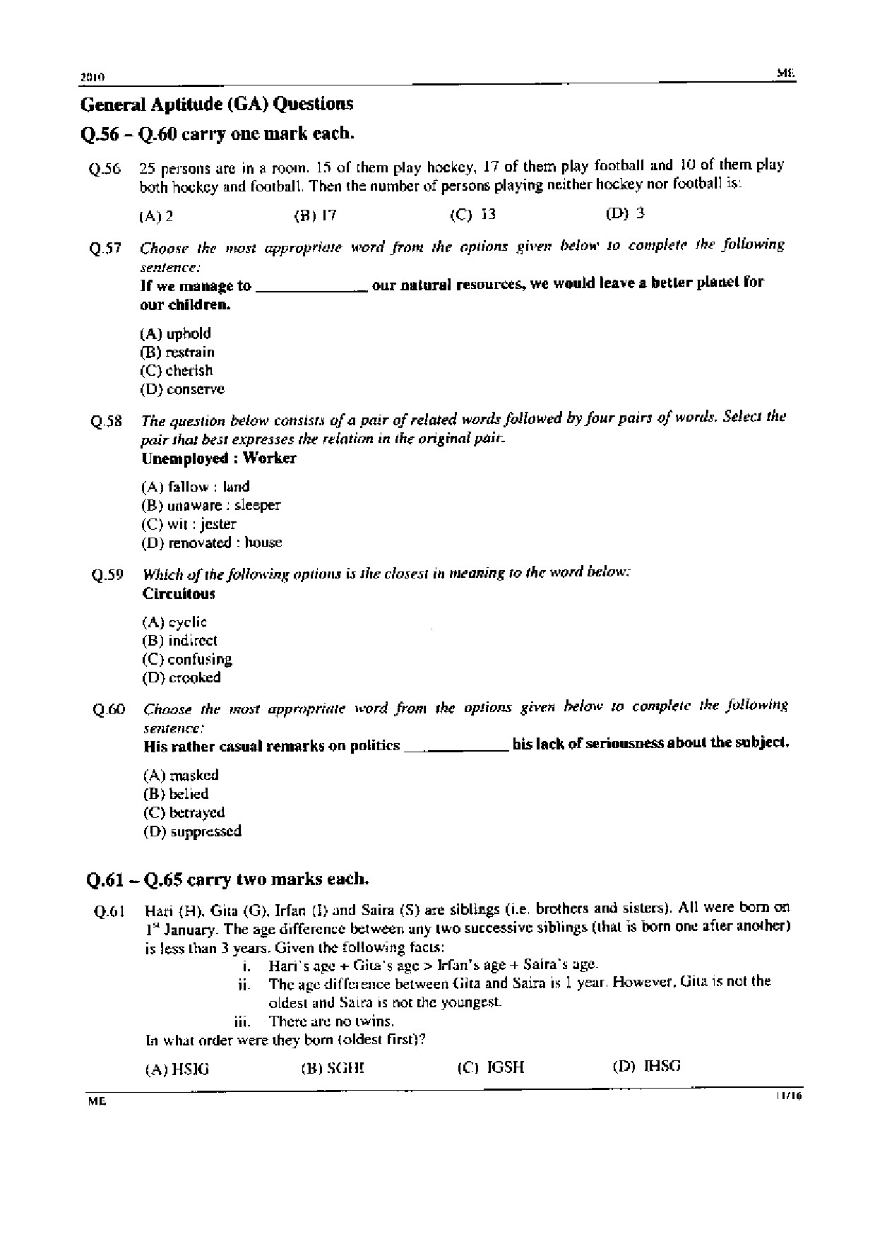 GATE Exam Question Paper 2010 Mechanical Engineering 11