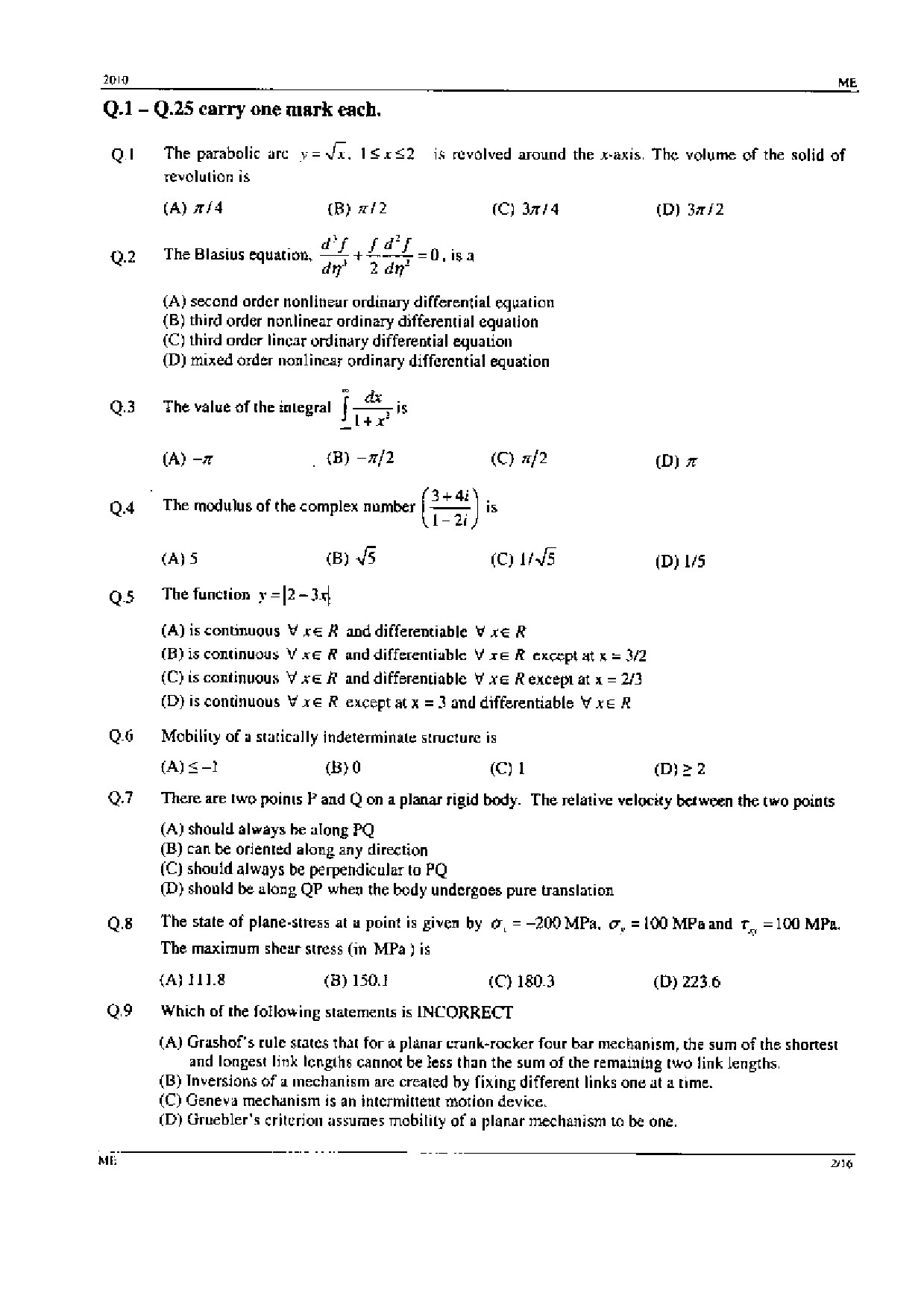 GATE Exam Question Paper 2010 Mechanical Engineering 2