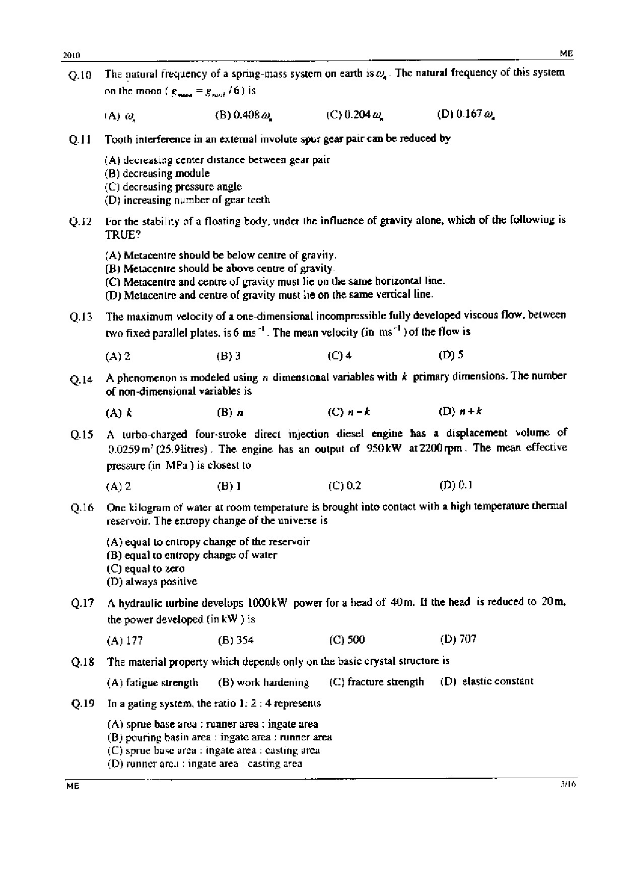 GATE Exam Question Paper 2010 Mechanical Engineering 3
