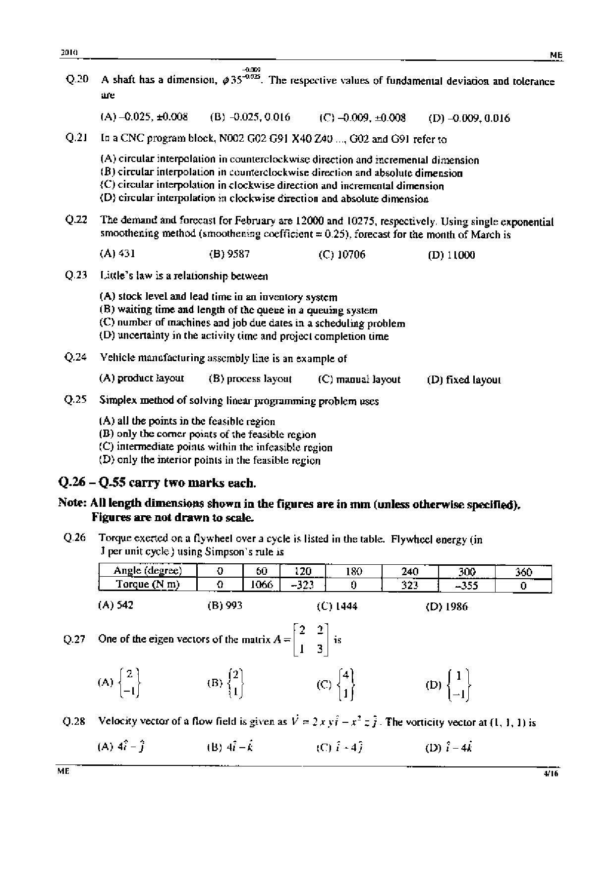 GATE Exam Question Paper 2010 Mechanical Engineering 4