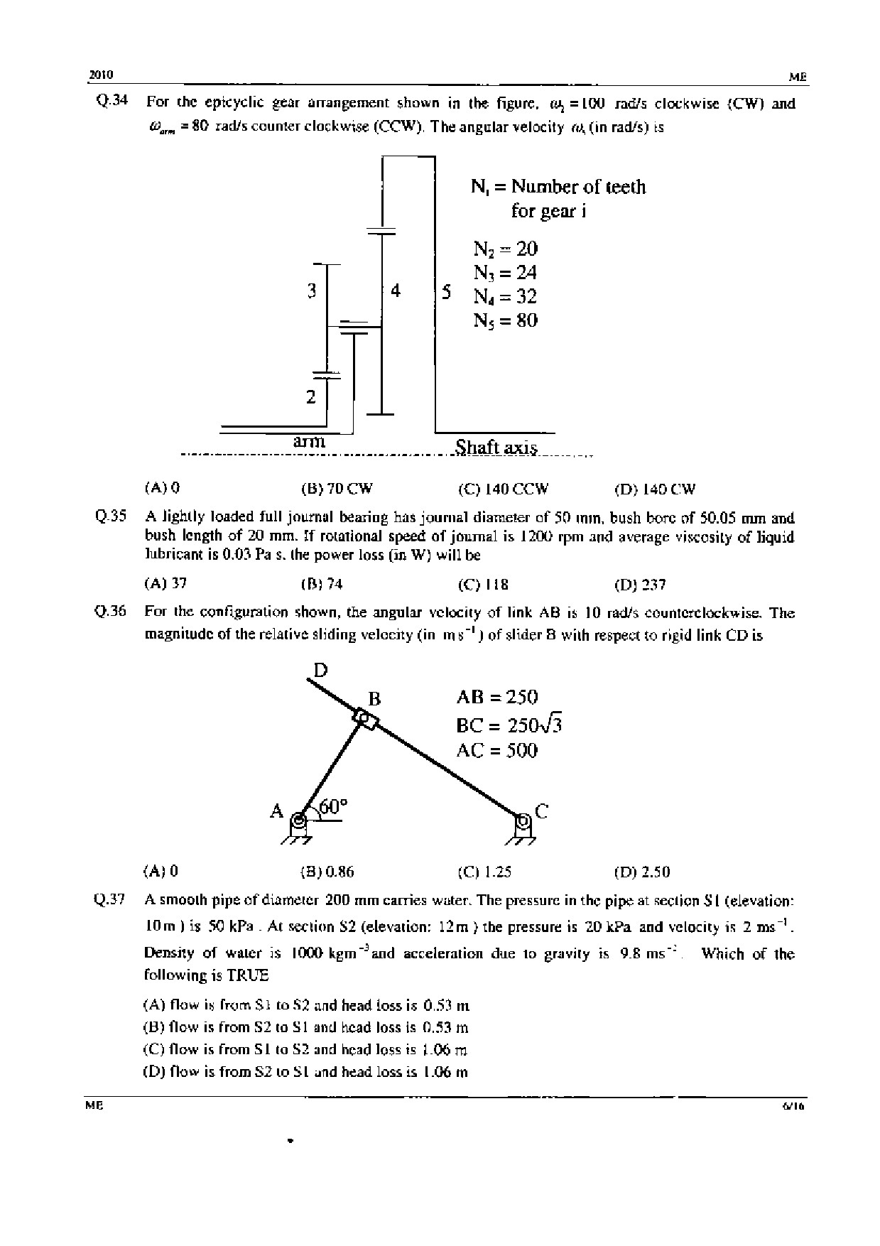 GATE Exam Question Paper 2010 Mechanical Engineering 6