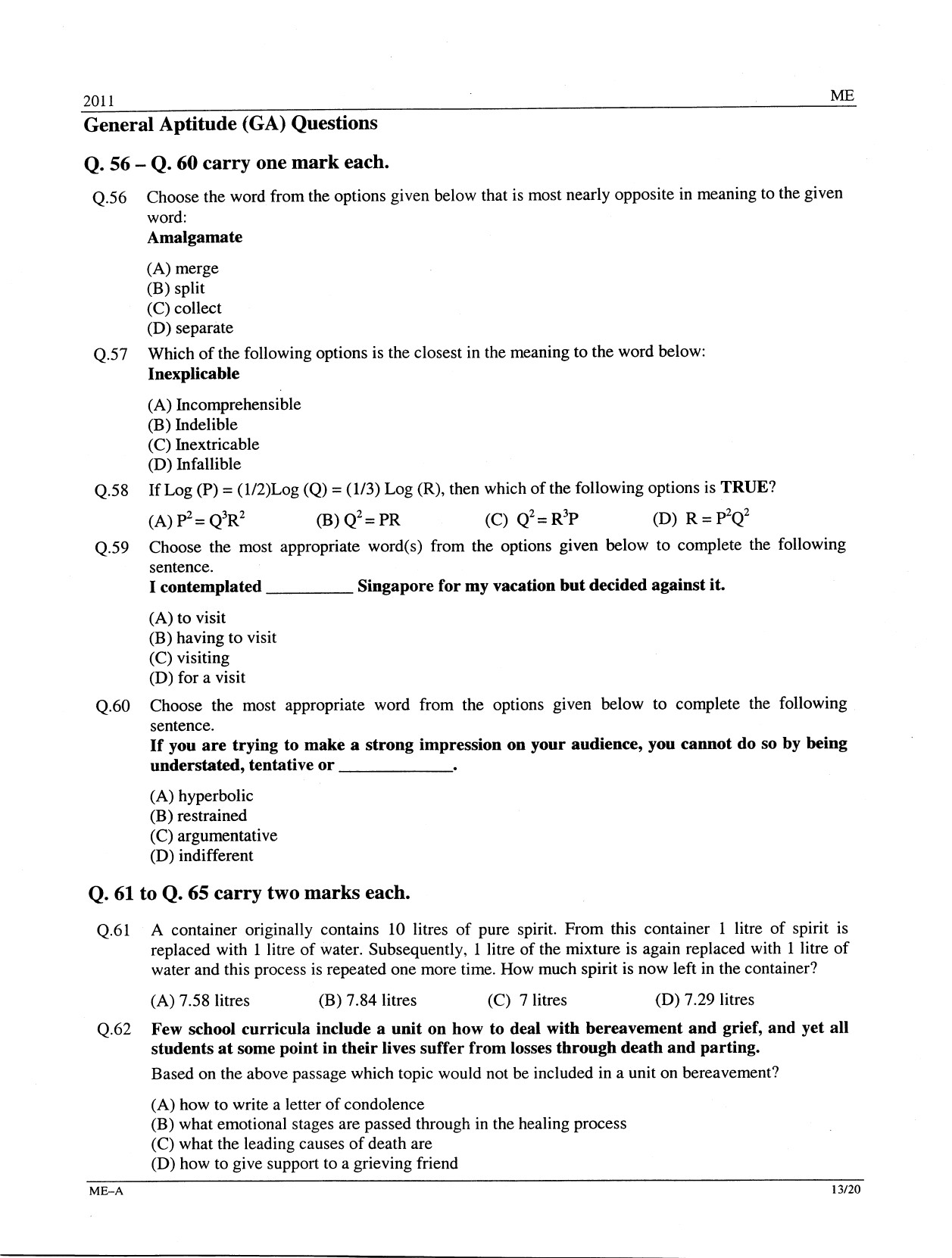 GATE Exam Question Paper 2011 Mechanical Engineering 13