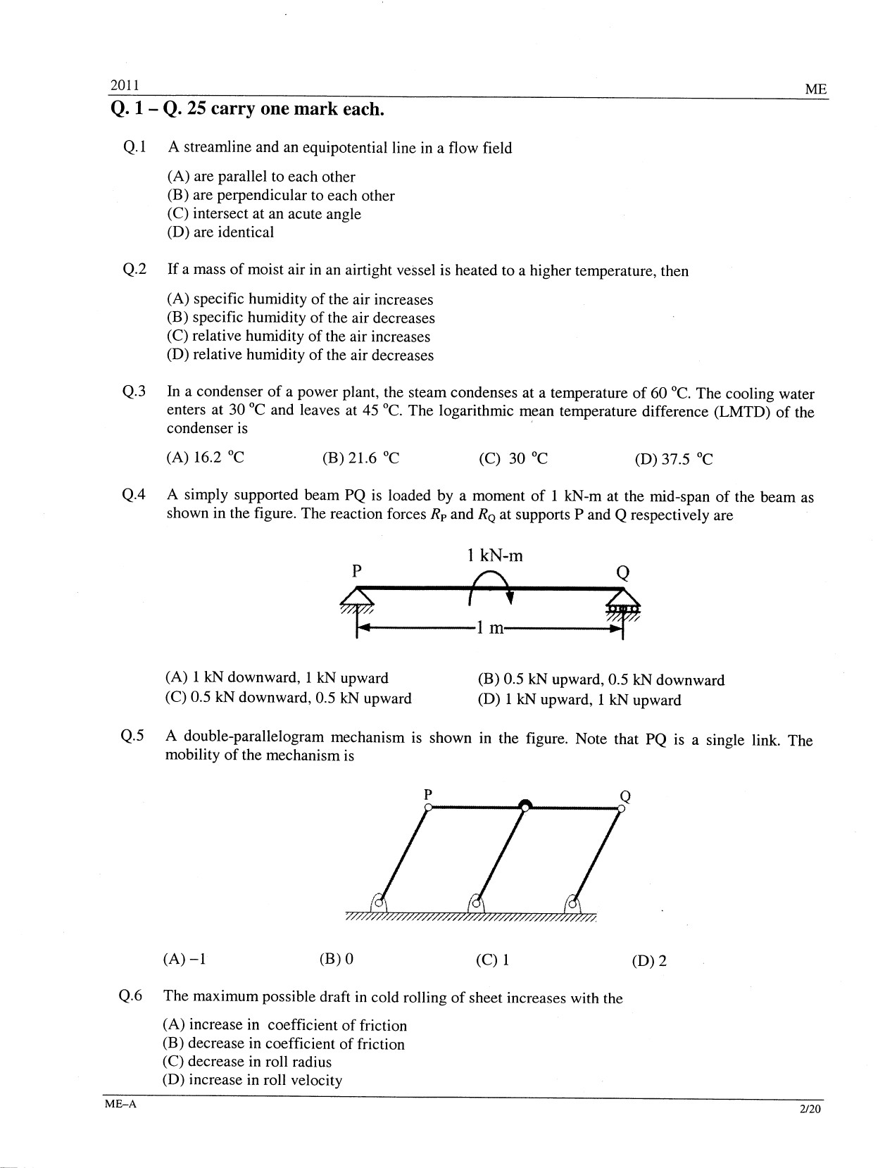 GATE Exam Question Paper 2011 Mechanical Engineering 2