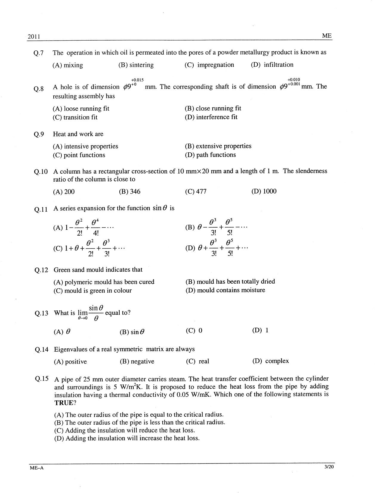 GATE Exam Question Paper 2011 Mechanical Engineering 3