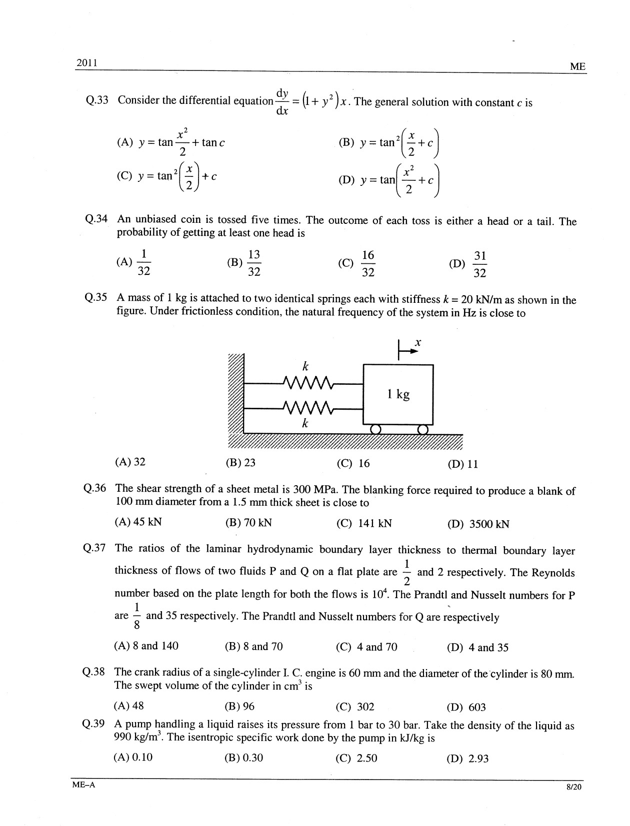 GATE Exam Question Paper 2011 Mechanical Engineering 8