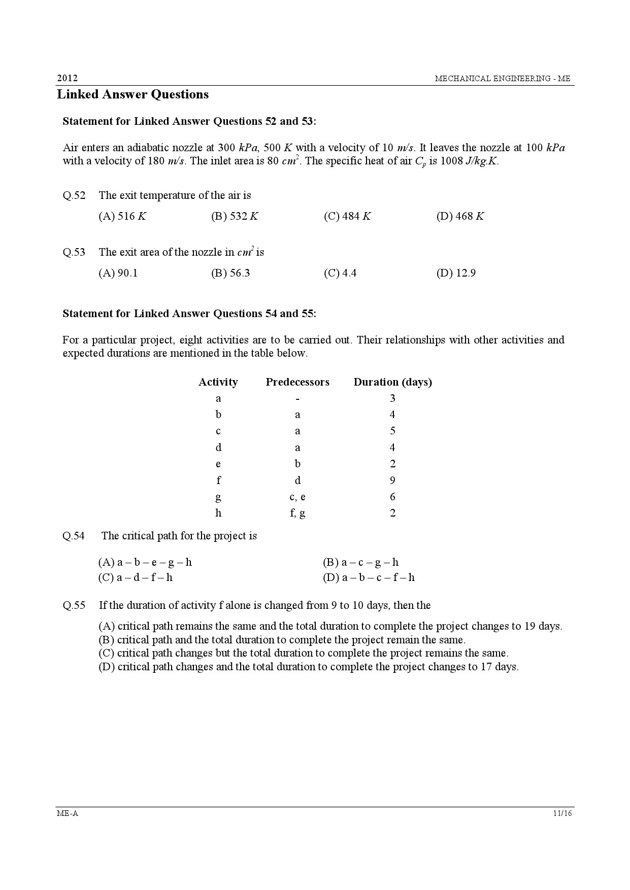 GATE Exam Question Paper 2012 Mechanical Engineering 11