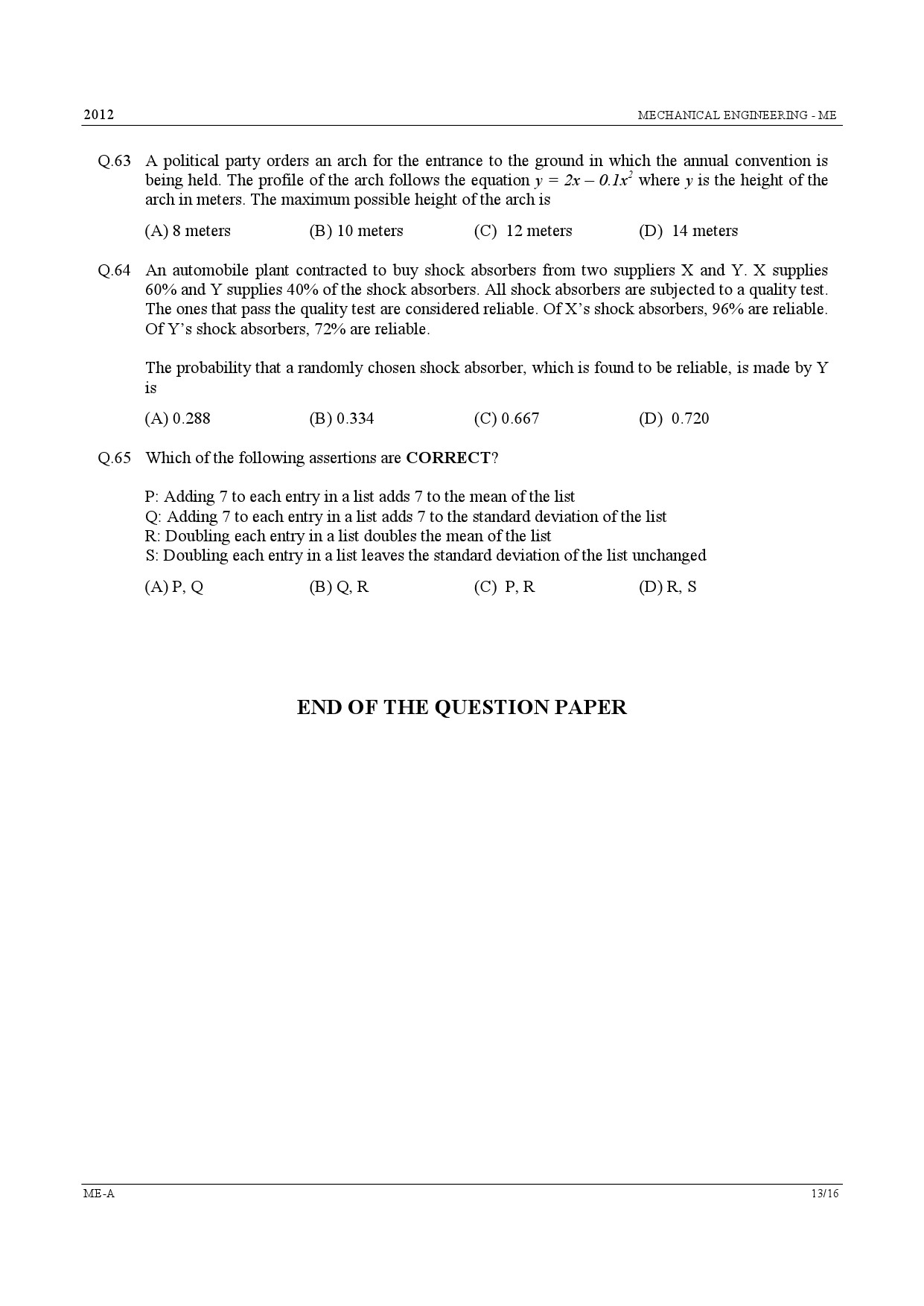 GATE Exam Question Paper 2012 Mechanical Engineering 13