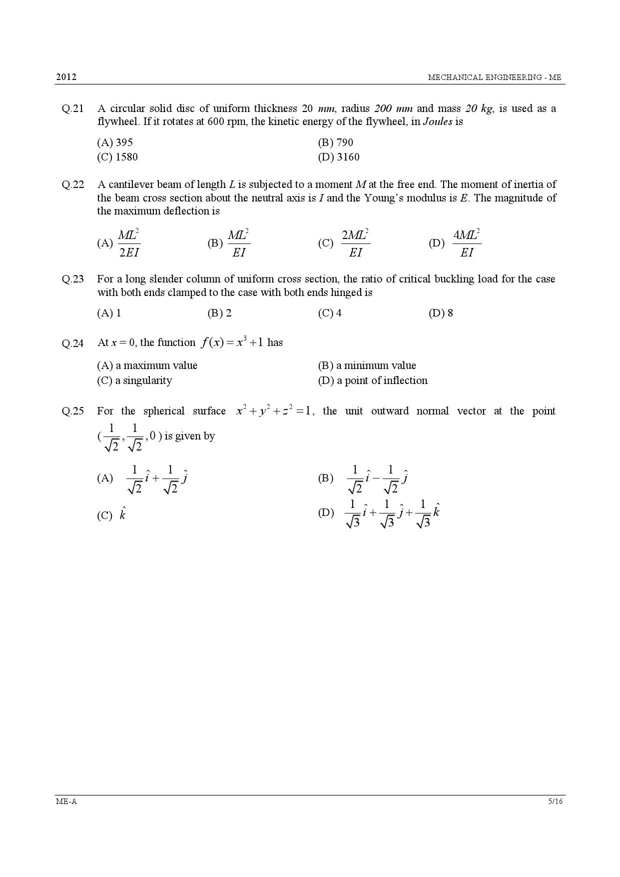 GATE Exam Question Paper 2012 Mechanical Engineering 5