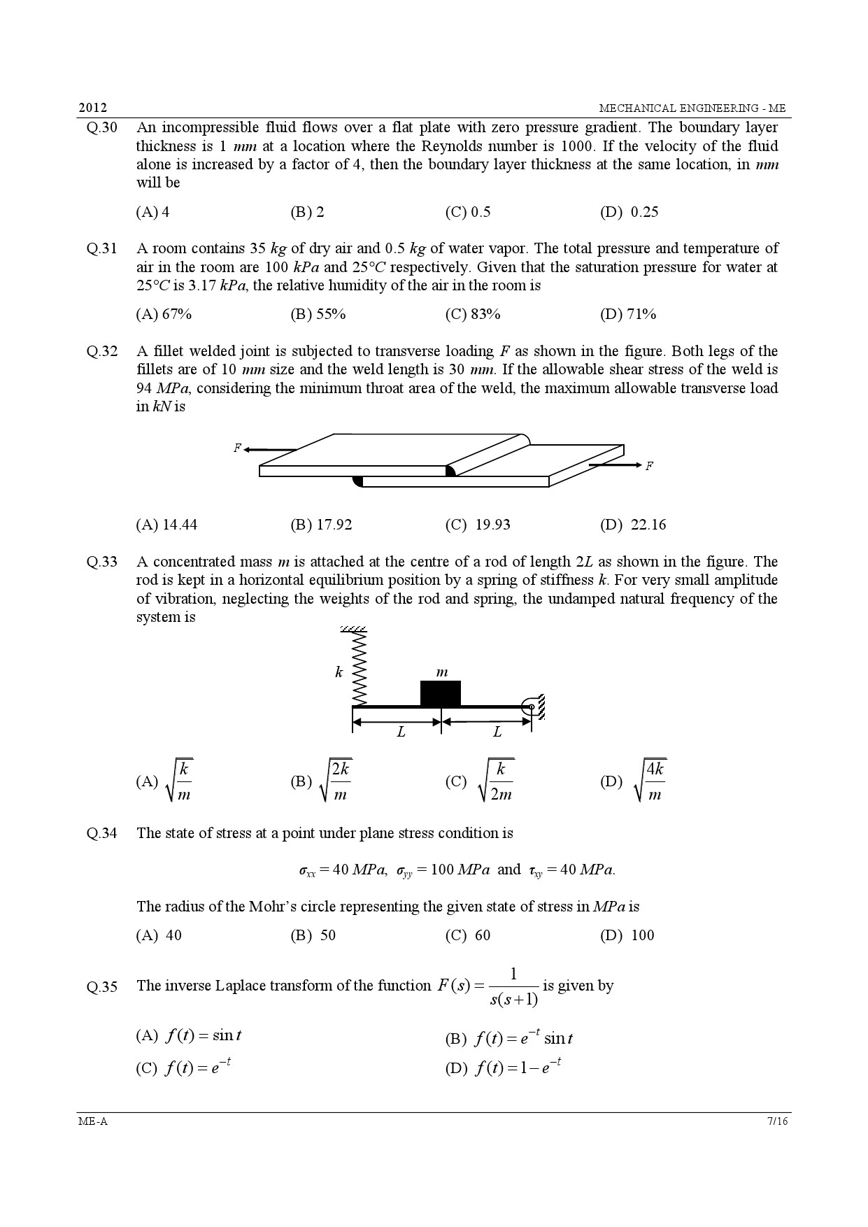 GATE Exam Question Paper 2012 Mechanical Engineering 7