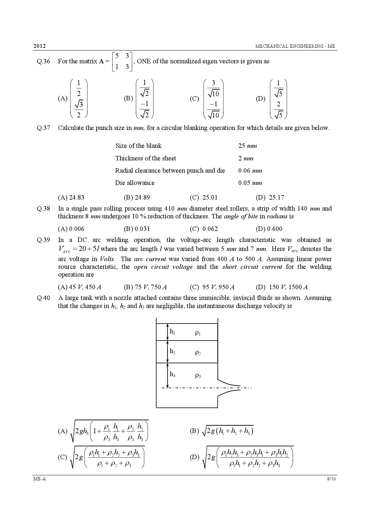 GATE Exam Question Paper 2012 Mechanical Engineering 8