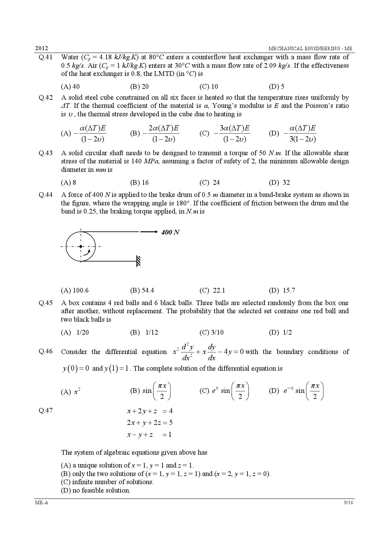 GATE Exam Question Paper 2012 Mechanical Engineering 9