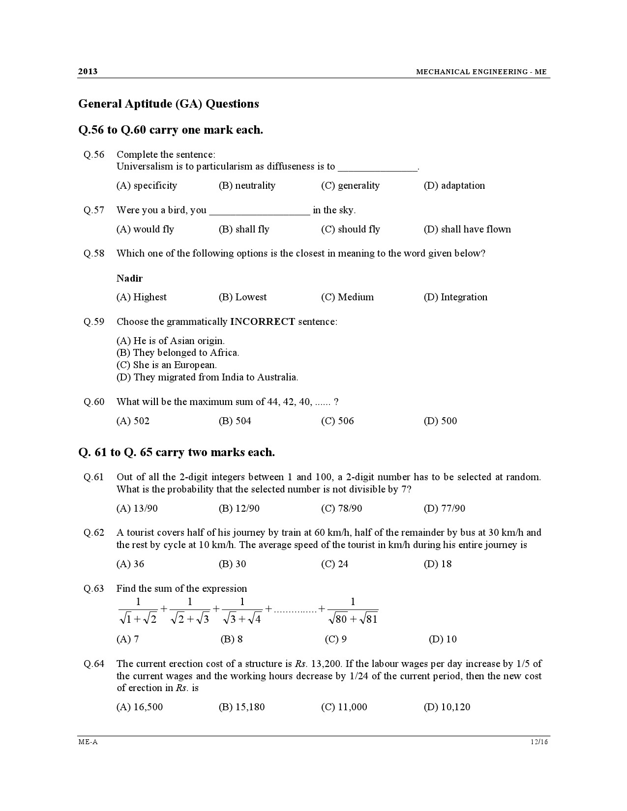 GATE Exam Question Paper 2013 Mechanical Engineering 12
